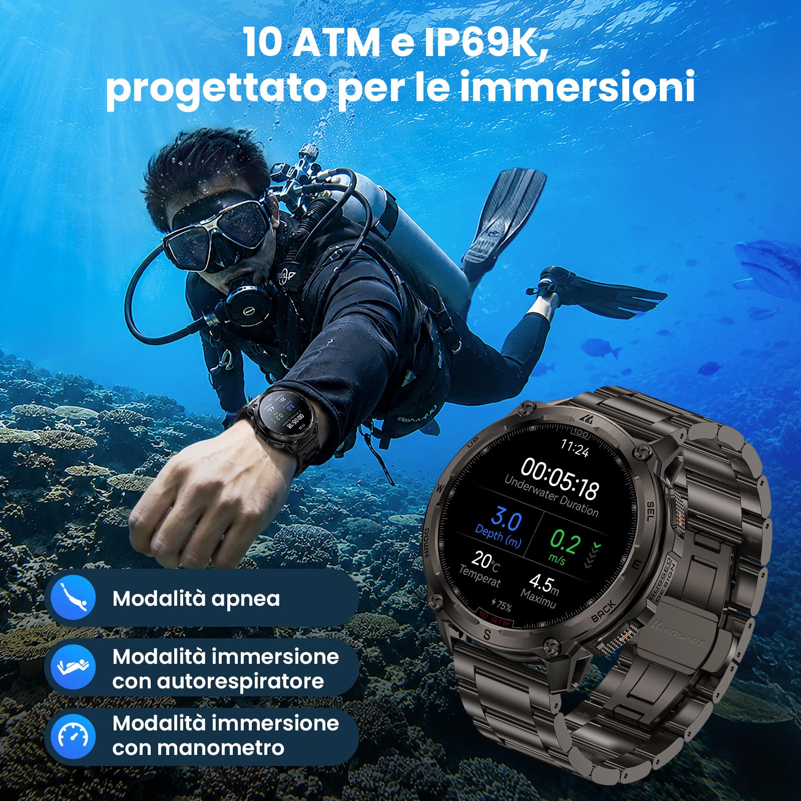 KOSPET TANK T4 Special Edition Smartwatch Uomo Rugged, Mappe Offline, IP69K | GPS a 6 Satelliti, Impermeabile 10 ATM, Batteria 15 Giorni, Chiamate Bluetooth, 180+Modalità Sportiva, Monitor Salute 24/7