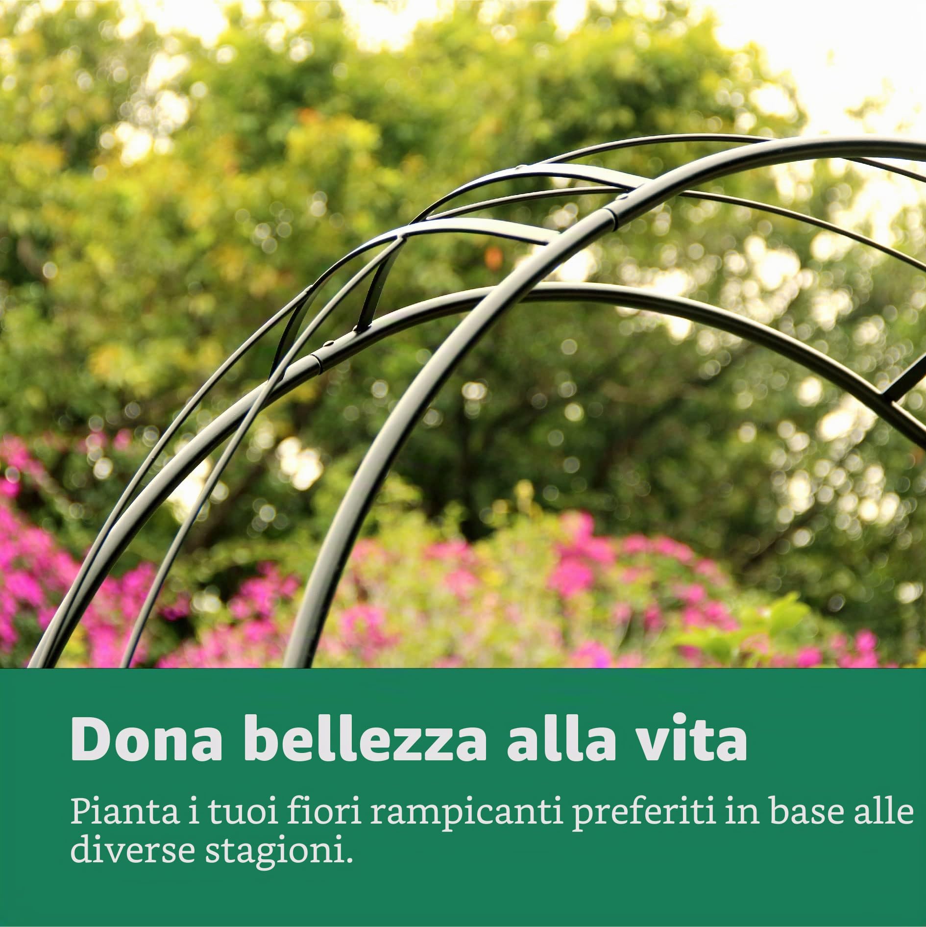 GARDEN Arco per Rose Rampicanti, Decorazione Giardino, in Metallo, Resistente, 220 x 114 x 36 cm, Design Romantico, Nero