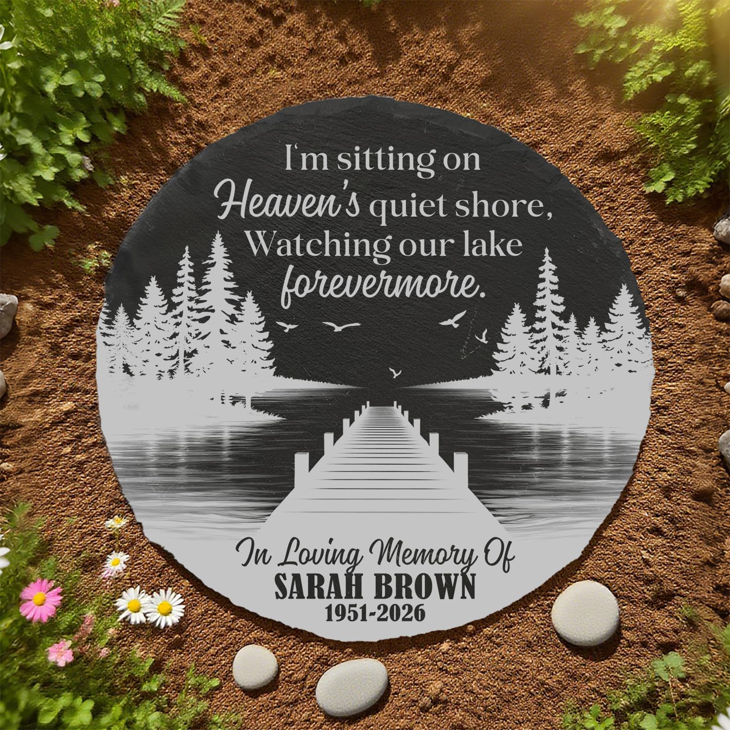 Personalized Lake Dock Memorial Stone Custom Name Years Sympathy Gift for Loss Loved One…