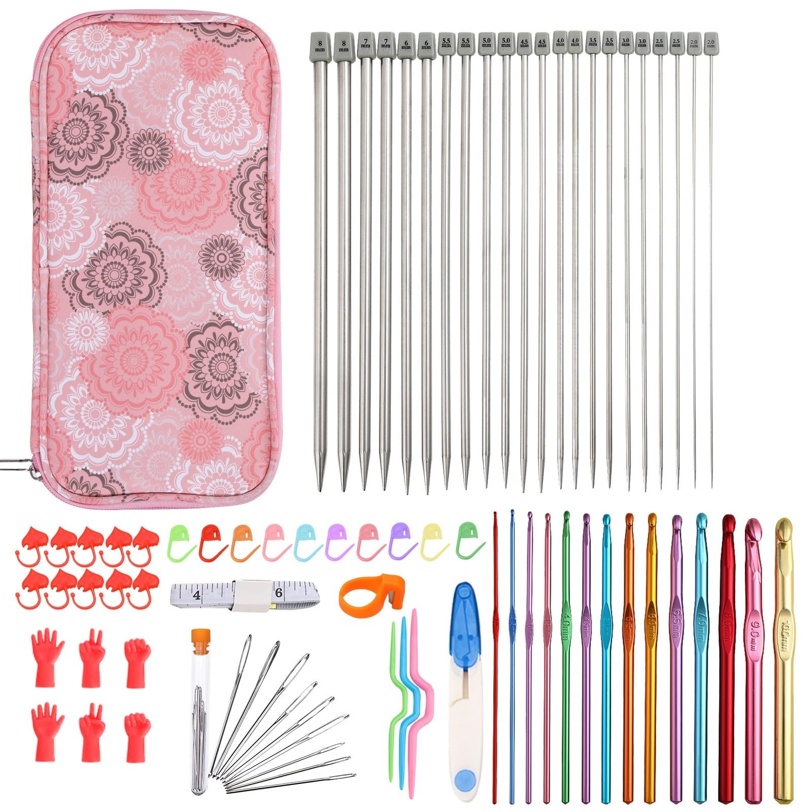 XUCHIL Juego de Agujas de Tejer de Acero Inoxidable de 25CM, Ganchos de Ganchillo de Aluminio con Bolsa de Color Rosa for Accesorios de Costura, Regalo for Mujer Kits de Ganchillo