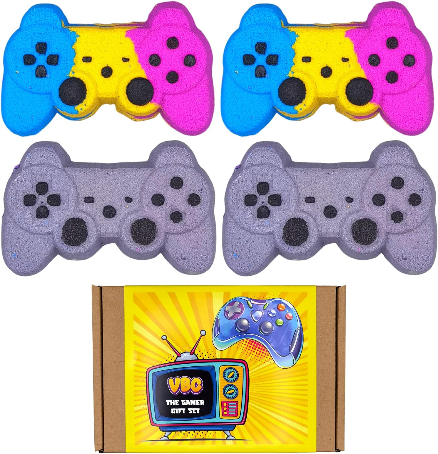 VBC Playstation Set of 4 Game Controllers Bath Bomb Gift Set | Vegan & Cruelty Free | Gaming Birthday Present