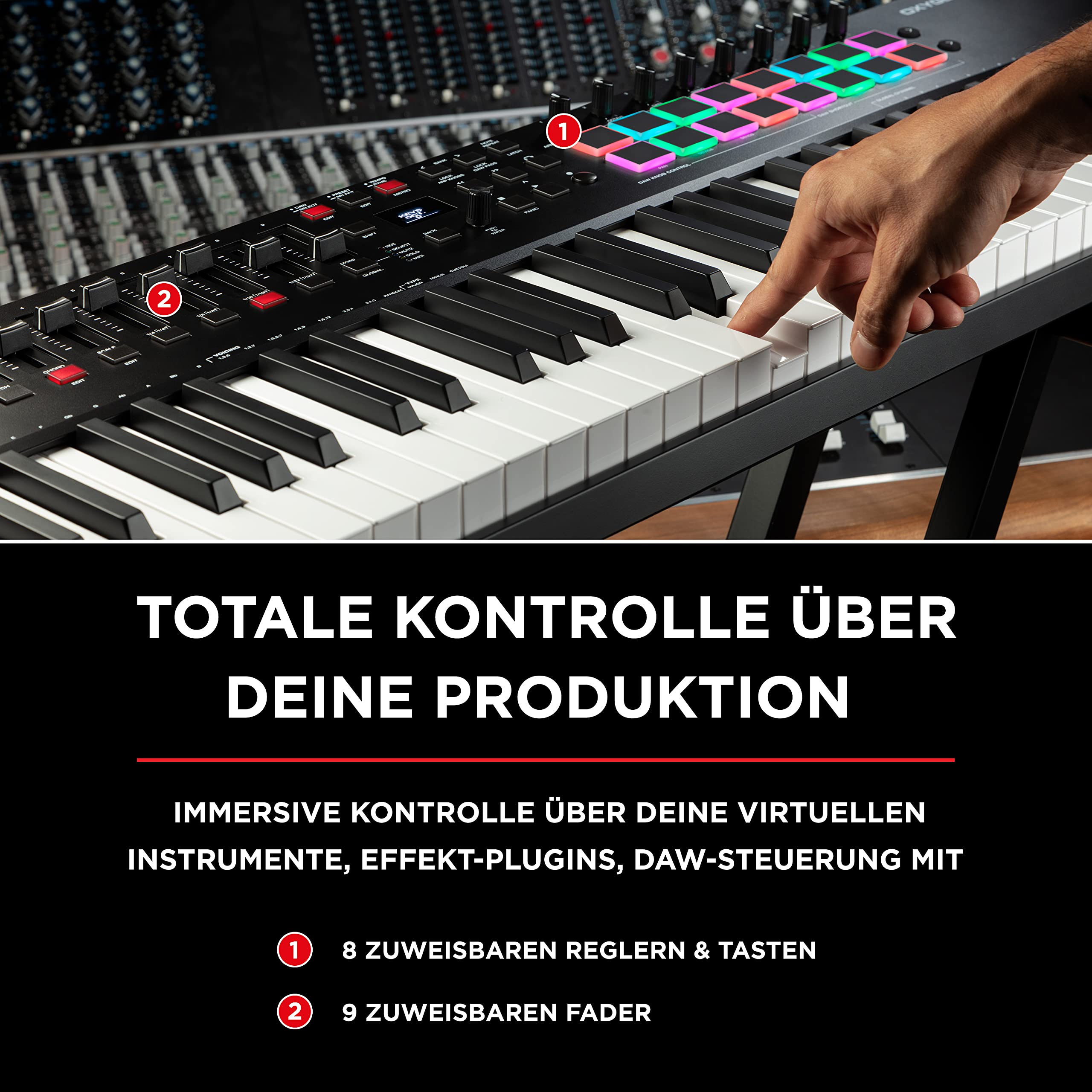 M-AUDIO Oxygen Pro 61 – 61-Tasten USB MIDI Keyboard Controller mit Beat Pads, MIDI-zuweisbaren Drehreglern, Tasten und Fadern und Native Instruments Soundpaket (NKS Integration)