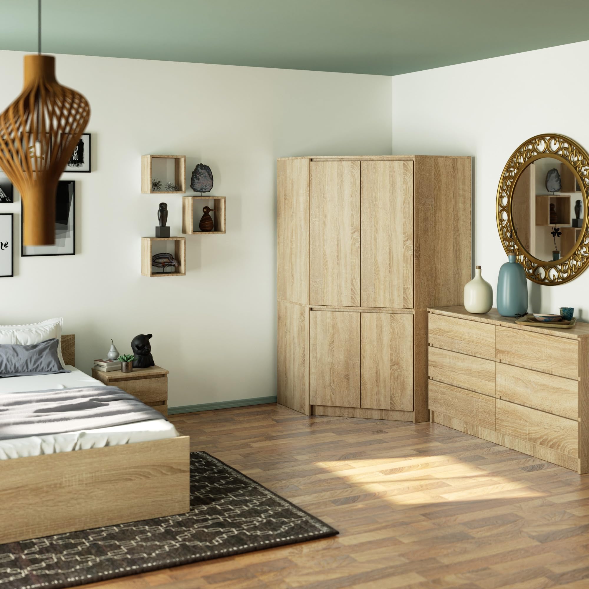 Armario esquinero AKORD S100 Roble Sonoma 100 cm con 4 puertas y 6 estantes acabado en Roble Sonoma 100x50x180 cm