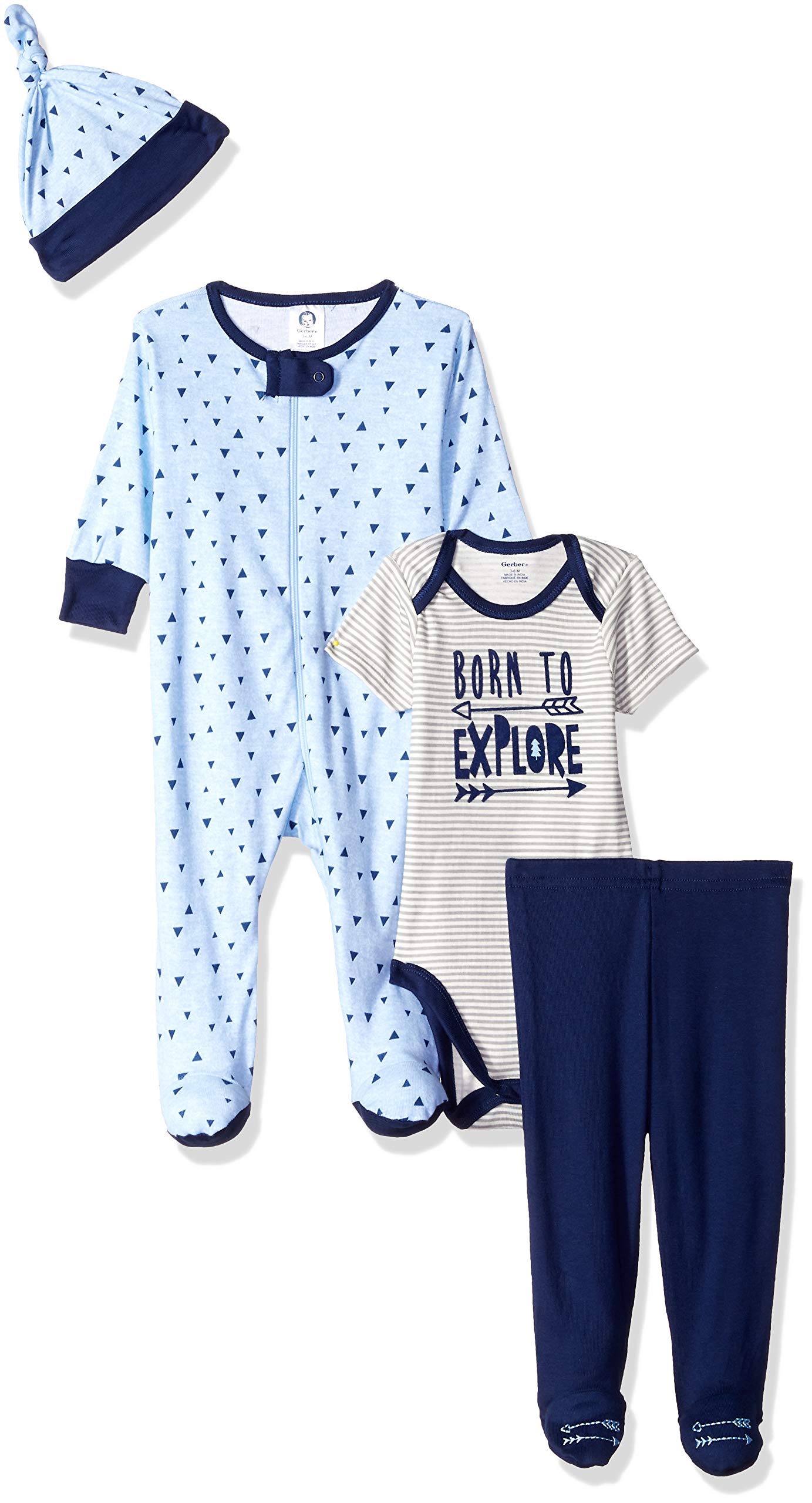 Gerberbaby-boys 4-Piece Sleep 'N Play, Onesies, Pant and Cap Baby and Toddler Layette Set