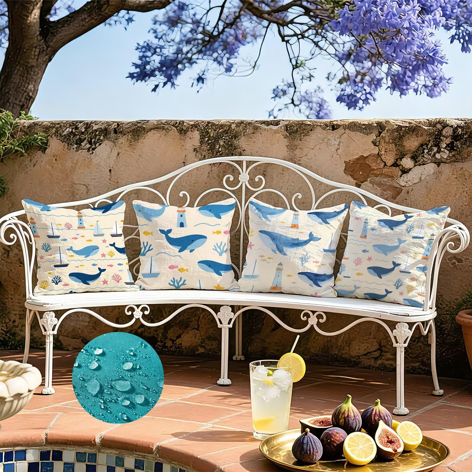 Blu Federe Cuscini Divano 50x50cm, Cuscini da Esterno Set de 4, Cod-137 | Lin Copricuscini Decorativi Letto Arredo, per Letto, Soggiorno, Giardino, Esterno, Casa Decorazione Set di 4 Animale
