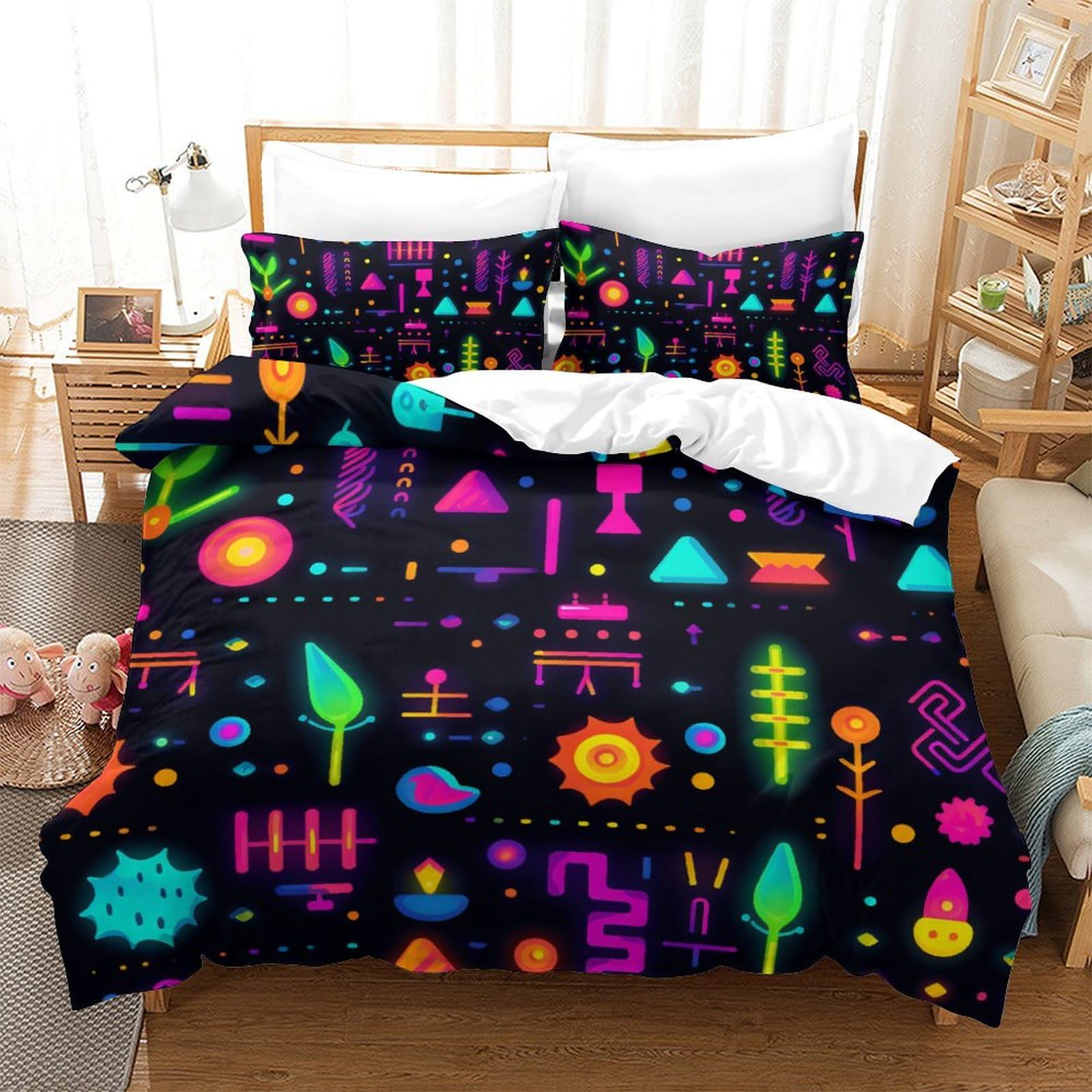Housse de couette pour la chambre des enfants design néon lit king 220x240cm