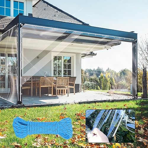 Clear Tarp Clear Tarps Heavy Duty Water Resistant,14Mil Thickened Transparent Tear Resistant PVC Vinyl Tarpaulin Enclosurewith Grommets and Reinforced Edges for Patio (3x6ft(0.9x1.8m) 14Mil)