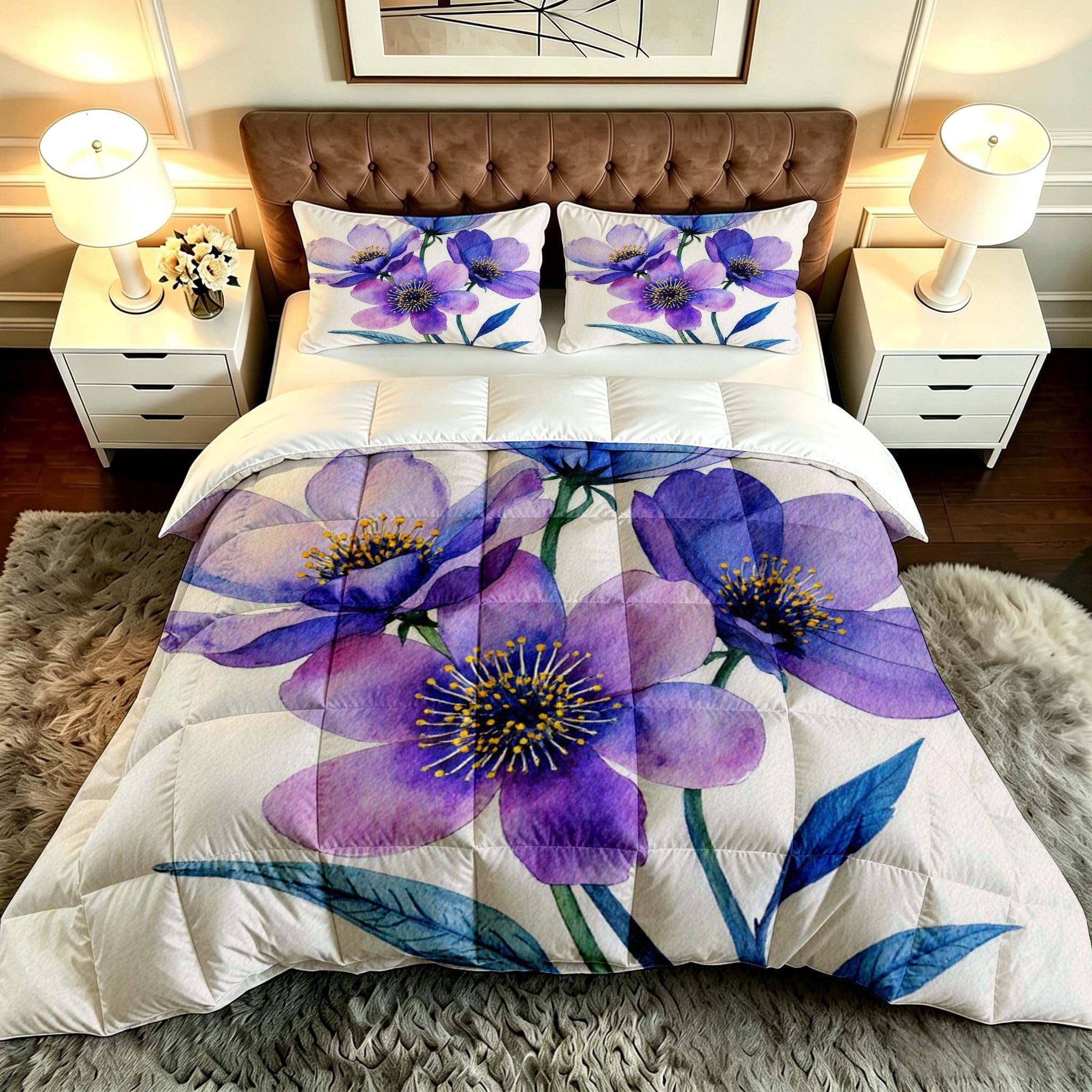 Edredón 150x200 de flores moradas para cama juvenil o individual Hogar-F24