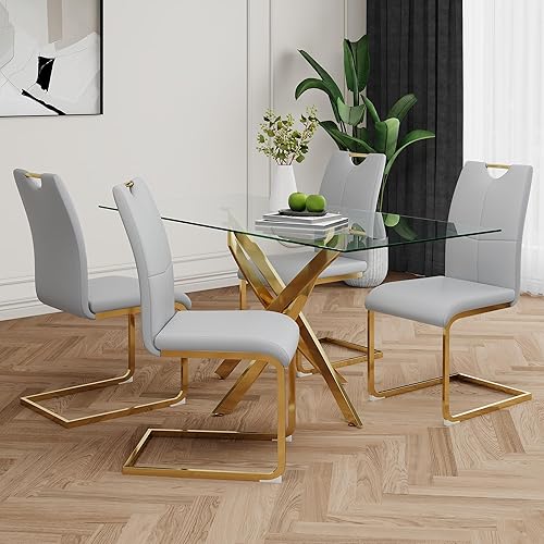 Miniatura 8 de Modern Dining Chairs with Faux Leather Padded Seat, Upholstered Chair with Gold Metal Legs for Kitchen, Living Room, Bedroom, Dining Table & Chair