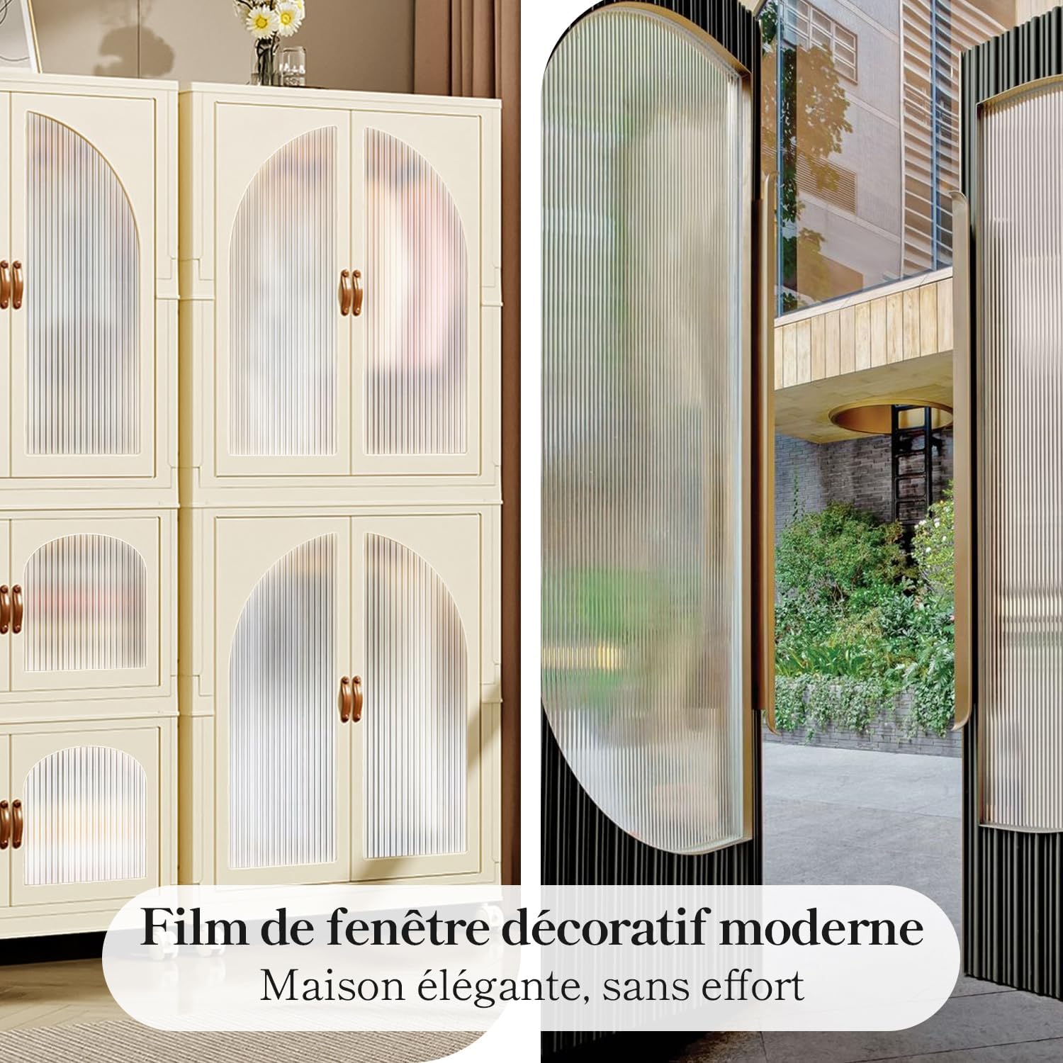 Qualsen Film Fenetre Anti Regard Motif en Roseau 90x400cm, Film Occultant Fenêtre Décoratif Brise Vue Fenetre Amovible Anti UV Films Electrostatique Vitre pour Maison Bureau, Blanc