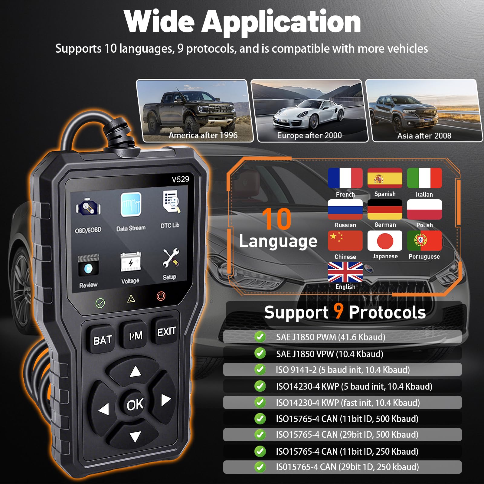 OBD2 Auto Diagnostica OBD2 Diagnosi Scanner,Diagnosi Auto Professionale in Italiano,Lettore Errore Motore Auto con Funzioni-OBD2 per Audi BMW Tutti i Veicoli