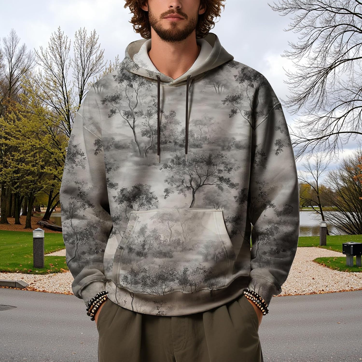 Men's Hoodies Graphic Camo Pullover Sweatshirts Hooded Long Sleeve Crewneck Fleece Casual Fall Winter Outfits - Image 3