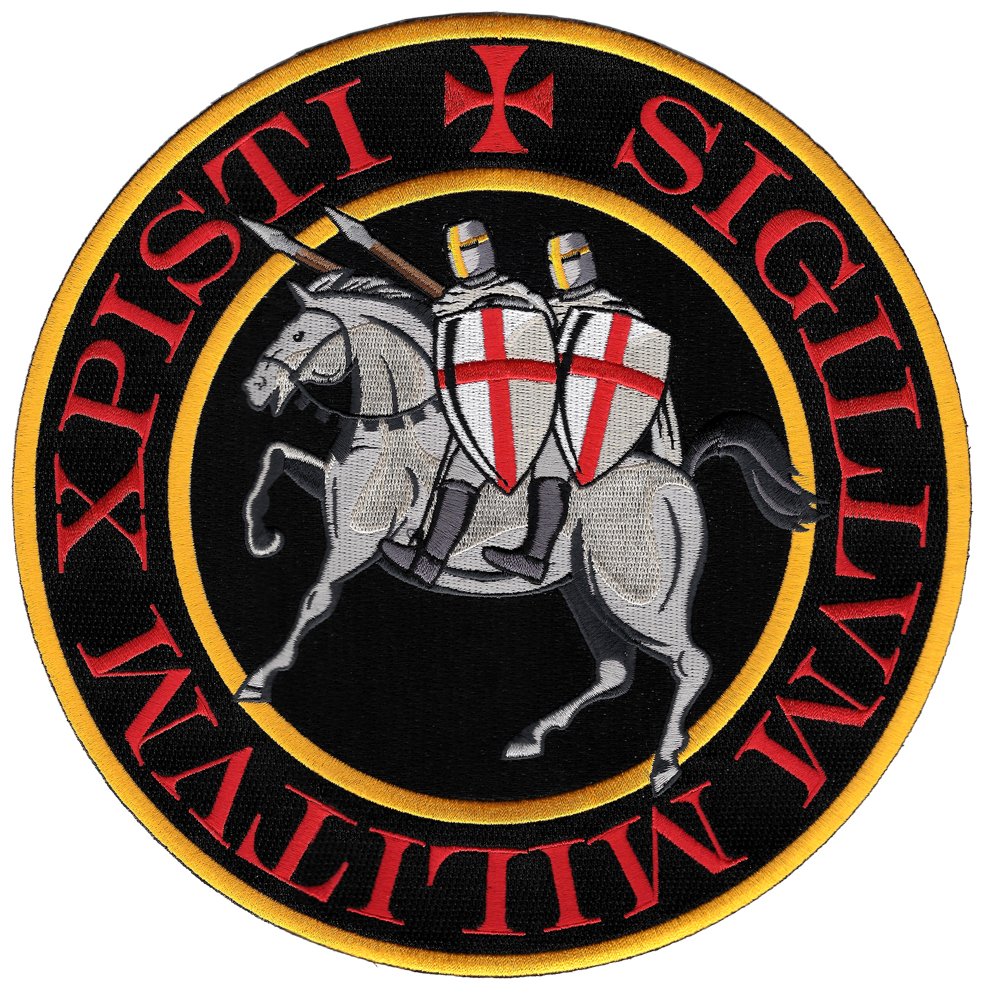 Knights Templar Large Patch Black Embroidered Seal Iron-On Crusades Military