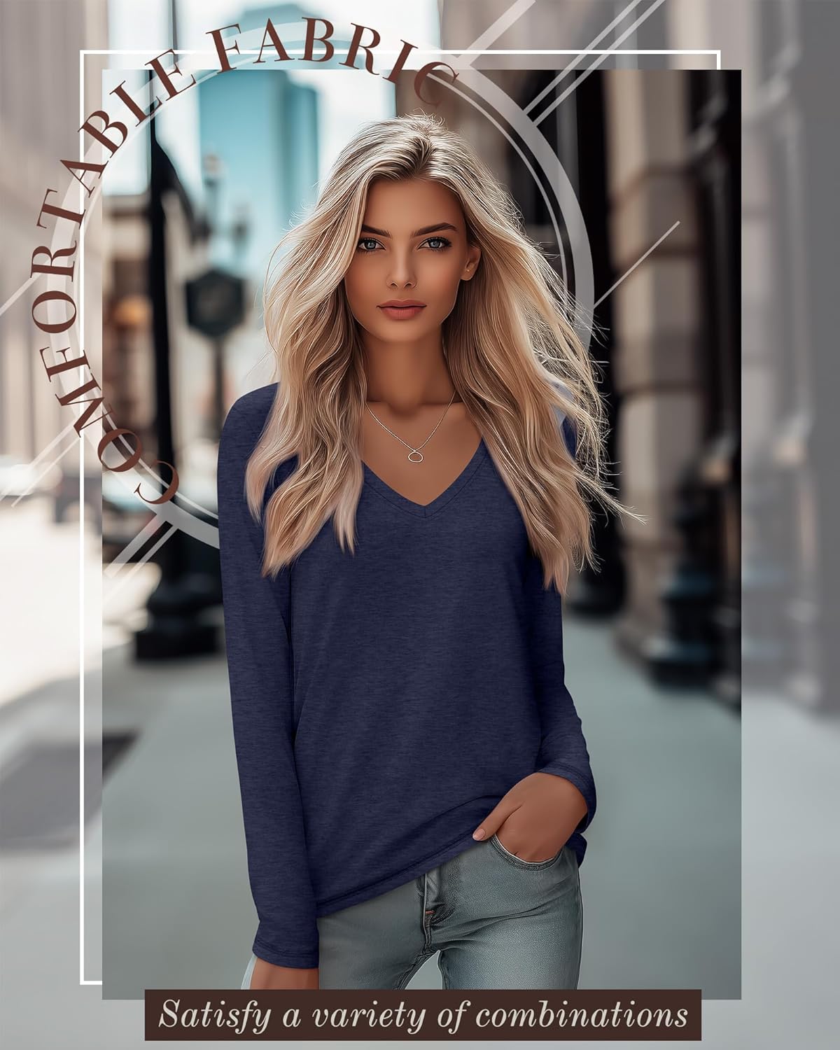 4 Pack Women's Long Sleeve V Neck Shirts, Casual Loose Fit Tees Basic Tunic Tops Trendy Fall T-Shirts Outfits - Image 3