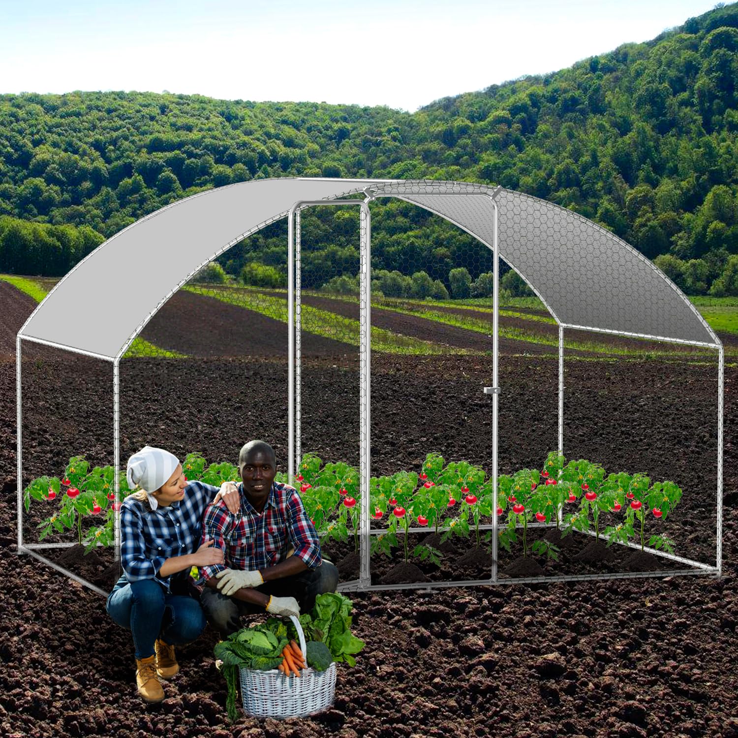 Fiqops Gallinero de 3 x 2 x 2 m, acero galvanizado, gallinero con cerradura y paño impermeable de polietileno, para jaula de pollos, jaula de pájaros, animales pequeños y plantas