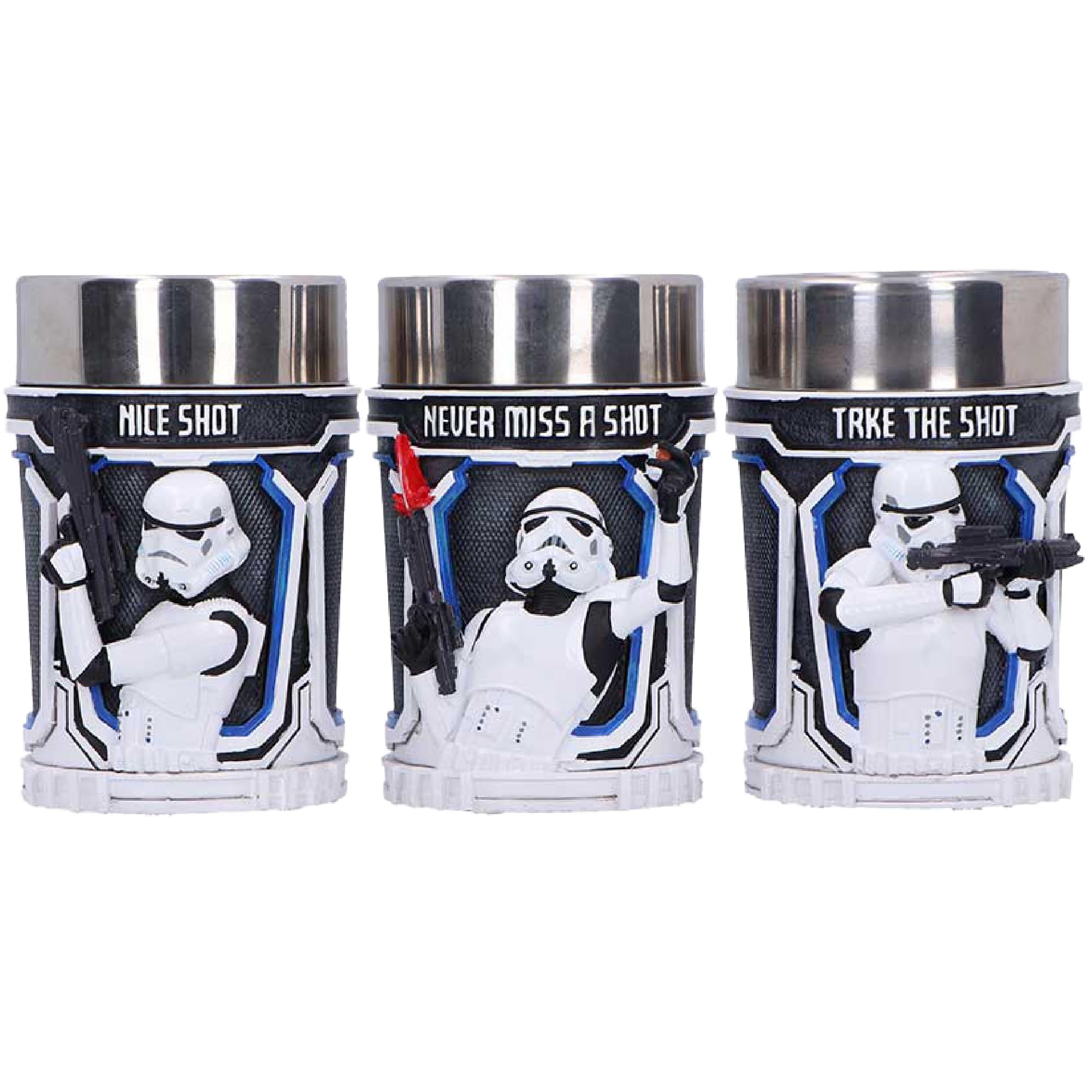 Nemesis Now Lot de 3 verres à shot Star Wars Stormtrooper en résine à collectionner avec design sculpté 3D, inserts en acier inoxydable, 8,7 cm