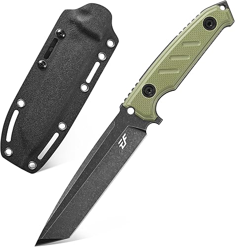 Eafengrow EF129 Cuchillo de hoja fija, hoja tanto de acero DC53, mango G10, cuchillos fijos de espiga completa, cuchillo recto para campamento,