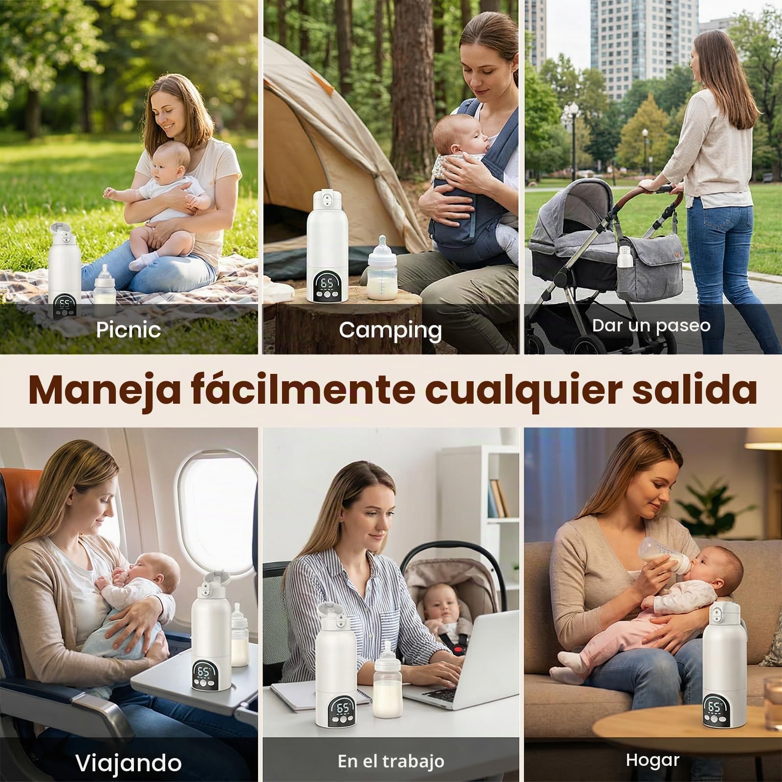 Calienta Biberones Portatil para Viaje, Calentamiento Rápido y Larga Duración de Batería 12000mAh, Capacidad de 500ml Calentador Biberones para Leche Materna y Agua (Blanco)