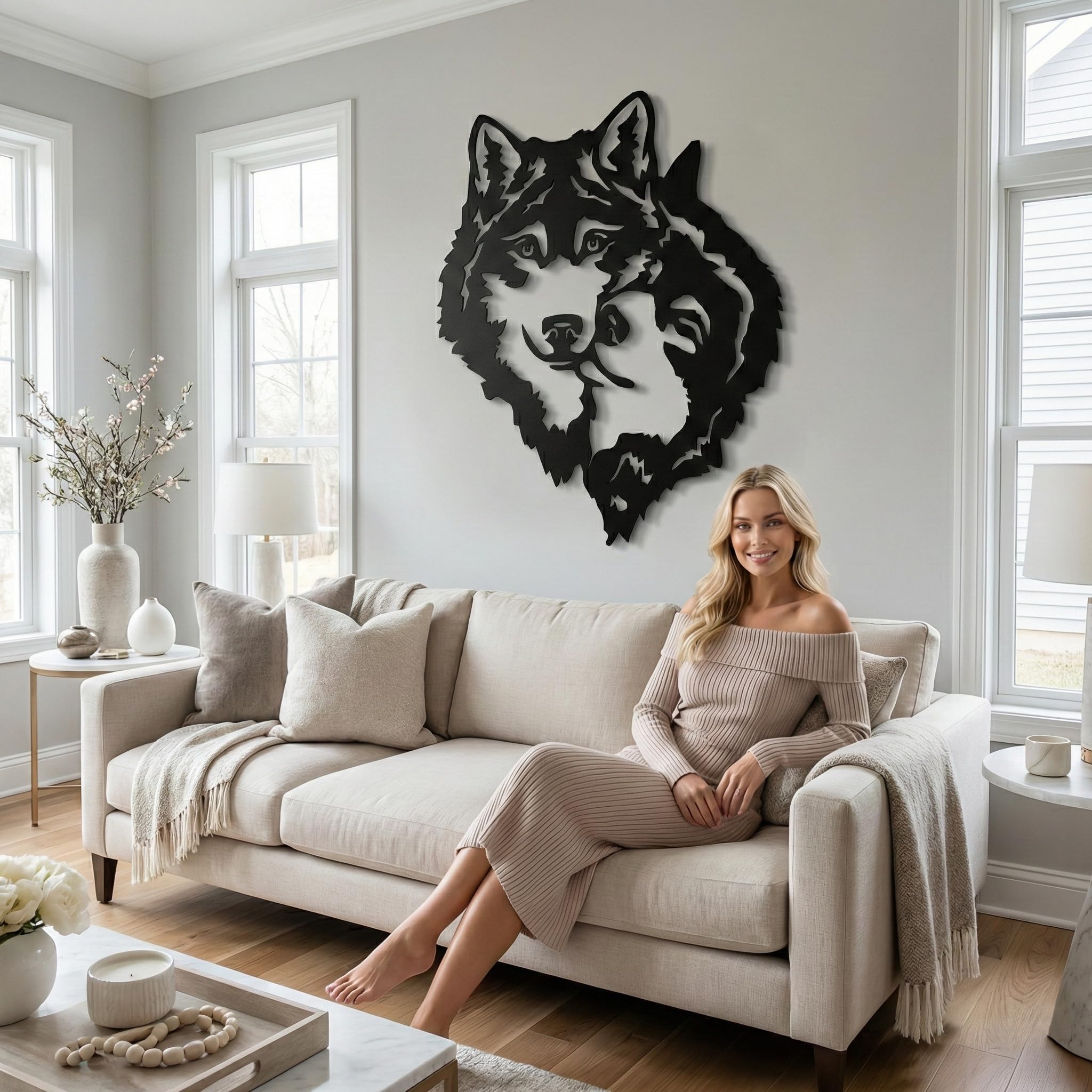 DEKADRON Décoration murale en métal – Silhouette de loups – Décoration murale en métal pour maison, bureau, chambre à coucher, salon (58 x 58 cm)