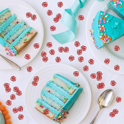 Miniatura 7 de Confeti de flores rosas con purpurina roja, confeti de mesa de cumpleaños para mujeres y madres, dispersión de papel de aniversario de boda,