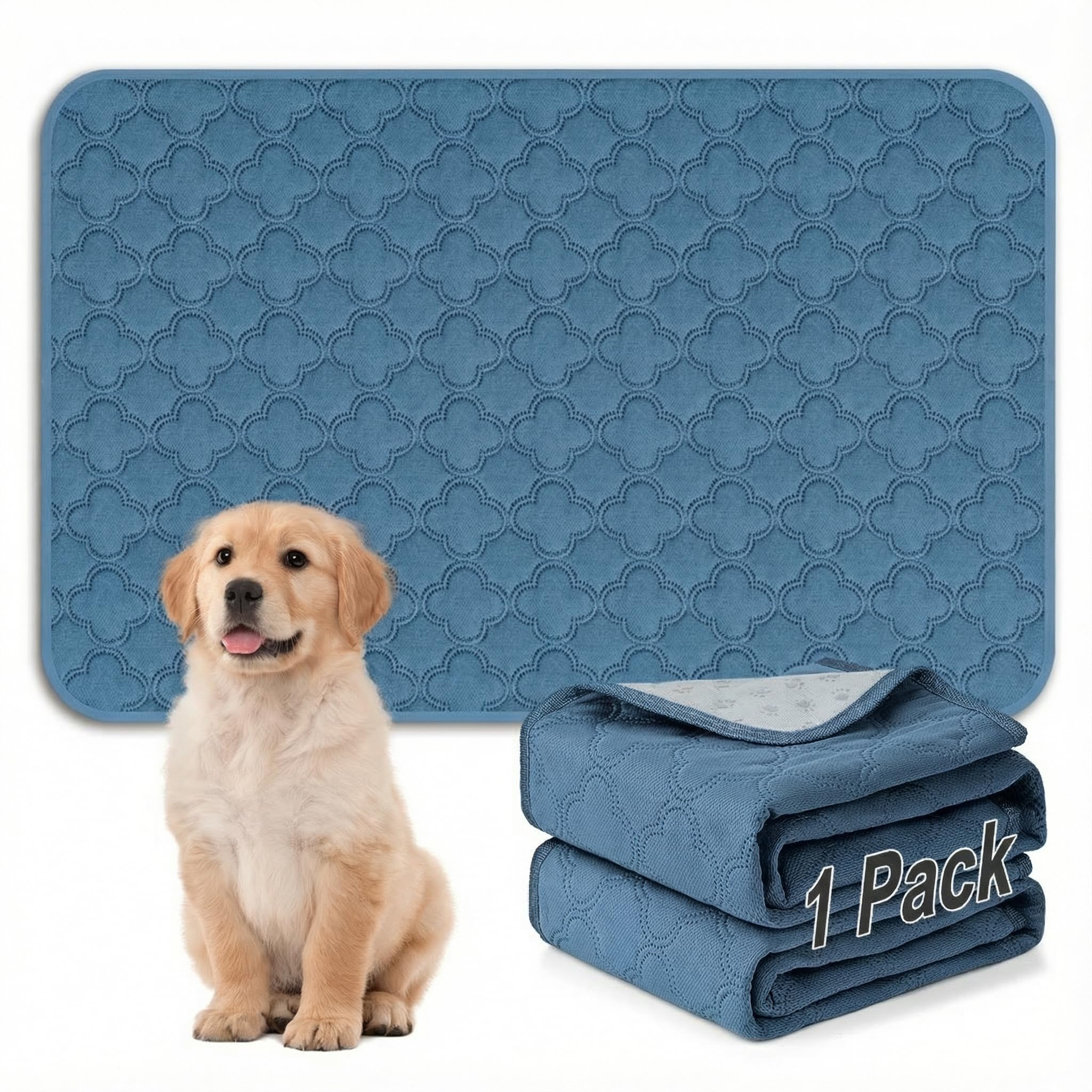 FunFurry Washable Pee Pads for Dogs - 2 Pack Reusable Pee Pads，Waterproof Puppy Pads，Pet Training Pads，Super Absorbent with Dog Paw Shape Non-Slip Backing (Blue, 36" X 48" - 2 Pack)