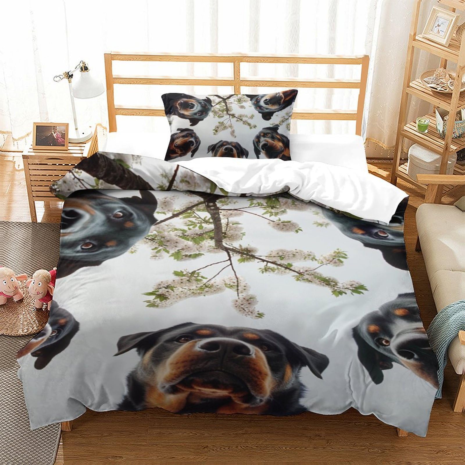Parure de lit microfibre respirante imprimé chien Rowena pour un sommeil doux