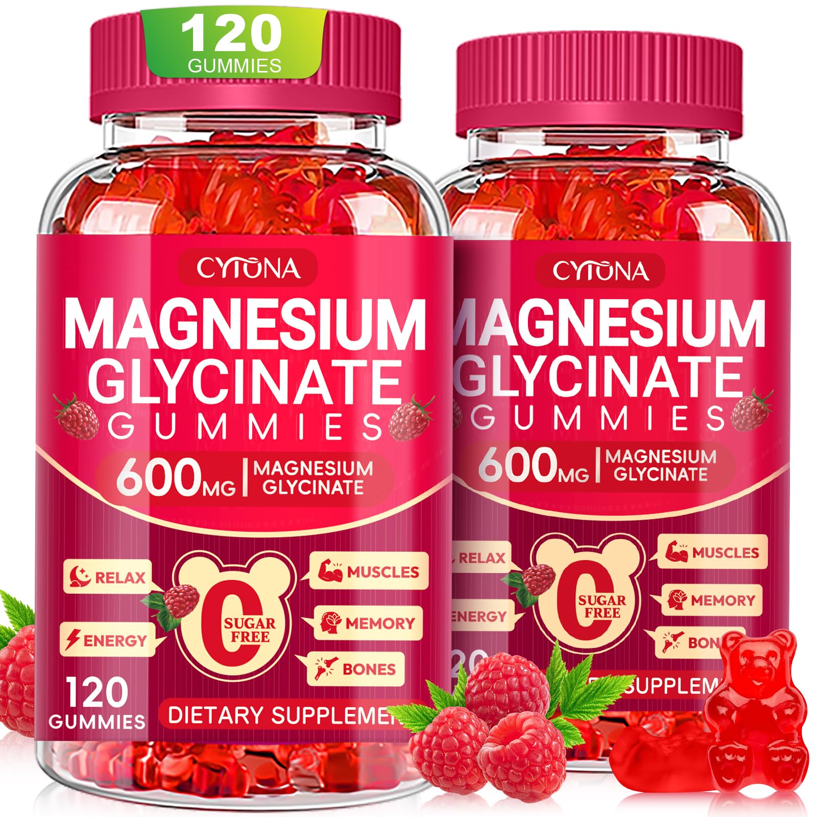2 Pack Magnesium Glycinate Gummies 600mg, Sugar Free Magnesium Gummies | High Absorption Magnesium Supplement for Adults, Chewable Potassium Supplements for zzZ, Body Support and Relaxation