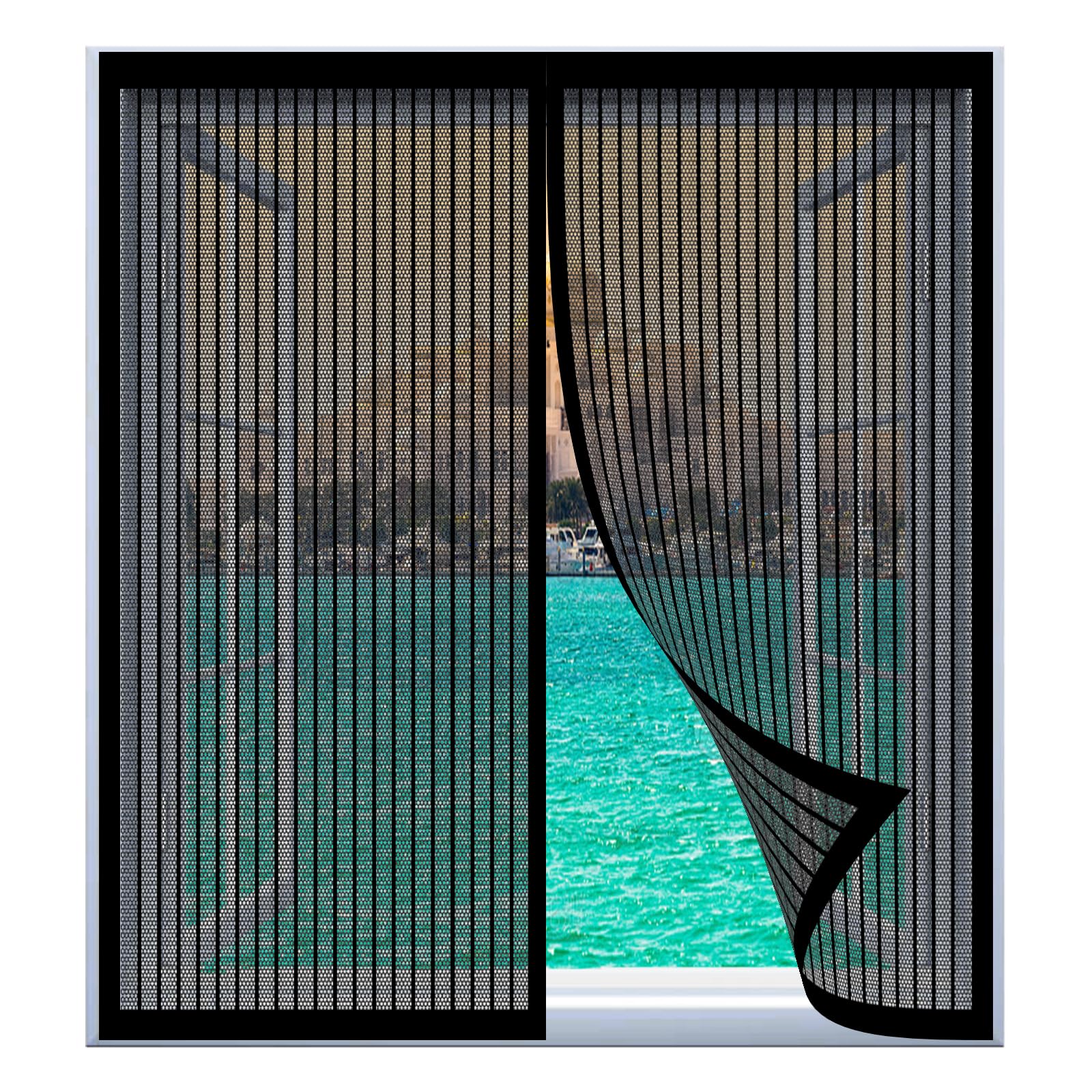 Magnetic Window Screen 89 x 123 cm Easy Installation No Drilling Or Screwing Fly Screen for Window for Windows Nets to Keep Bugs Out, Black
