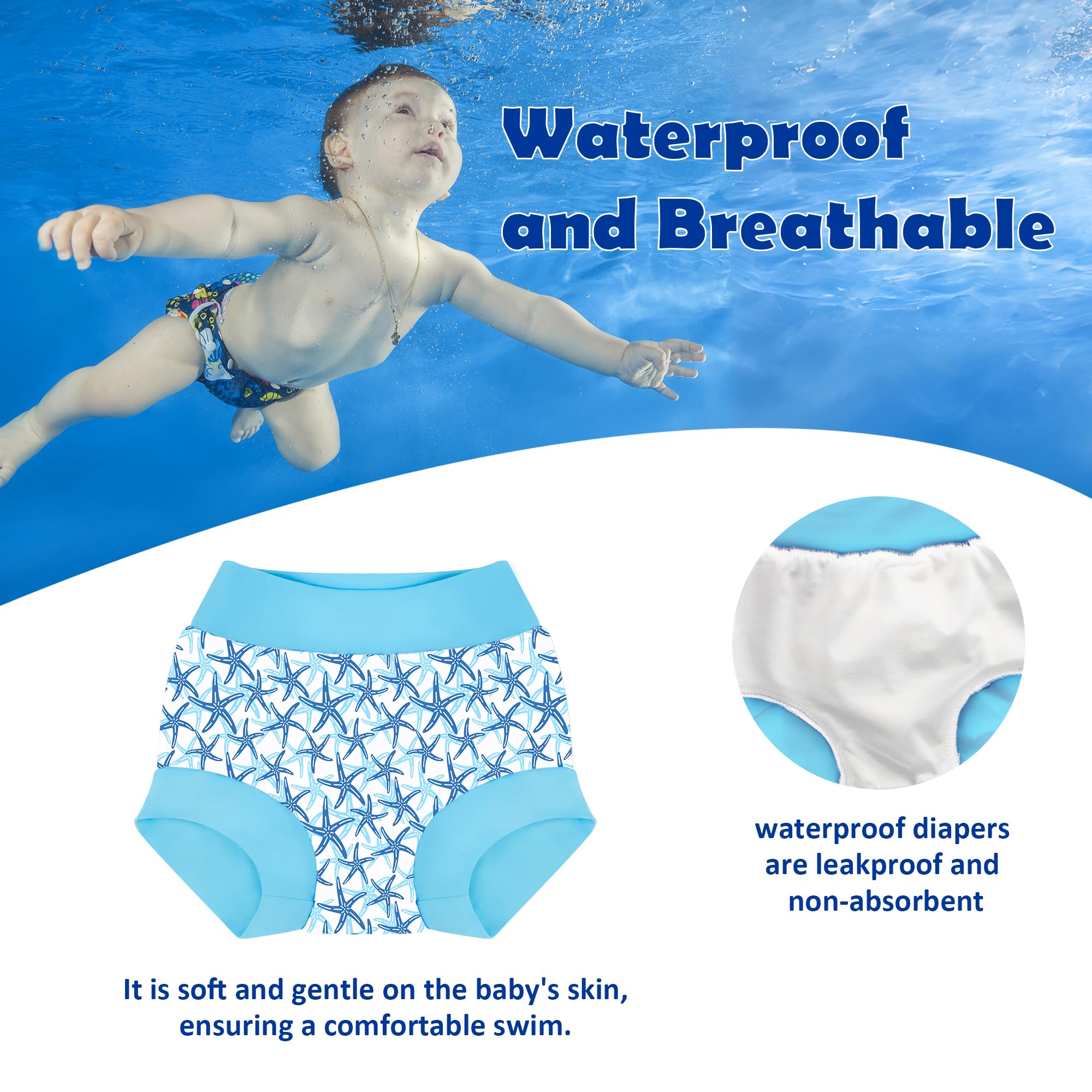 BIG ELEPHANT 2 Sets Rashguard-Schwimmwindel-Set für Unisex-Baby, langärmliger Badeanzug UPF 50+ mit UV Sonnenschutz