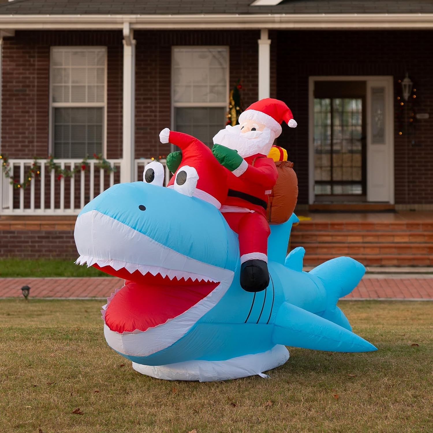 JOYHALO 8.8FT Santa Riding Shark Inflatable