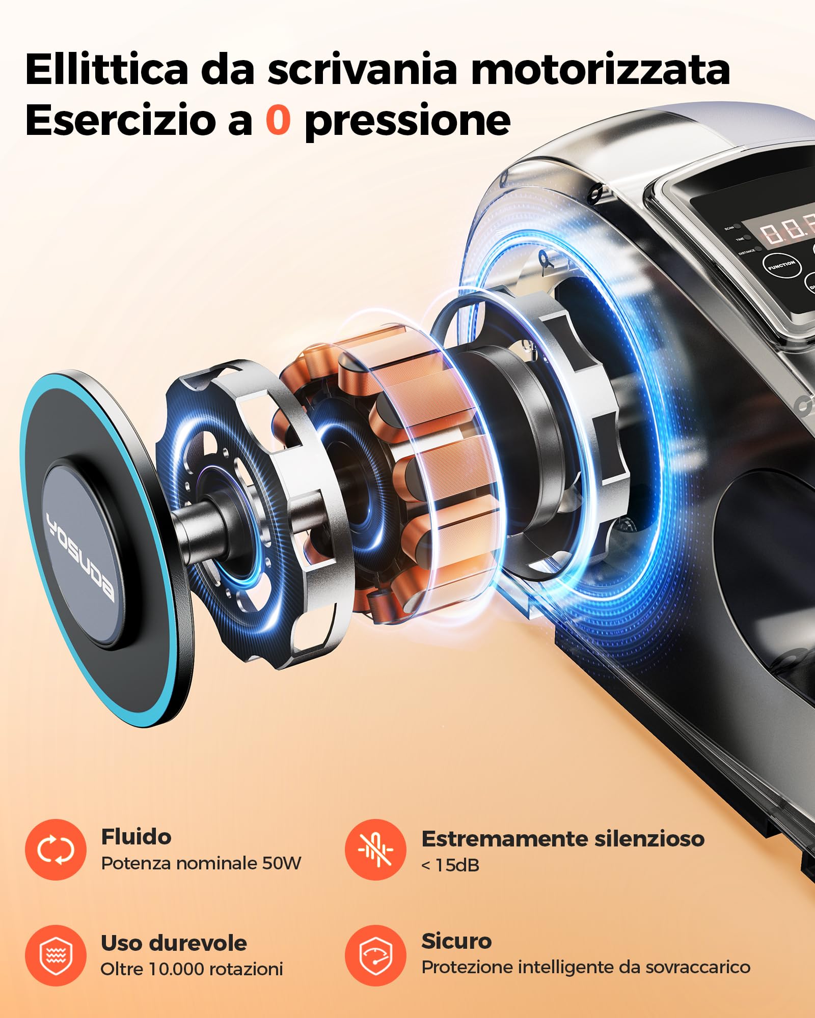 YOSUDA 2026 Nuova Mini Ellittica Elettrica | Pedaliera per Anziani & Ufficio Ultra Silenziosa (<15dB) | Sotto Scrivania con Massaggio Piedi 3D, 10 Velocità, Plug & Play | Ideale per Anziani & Ufficio
