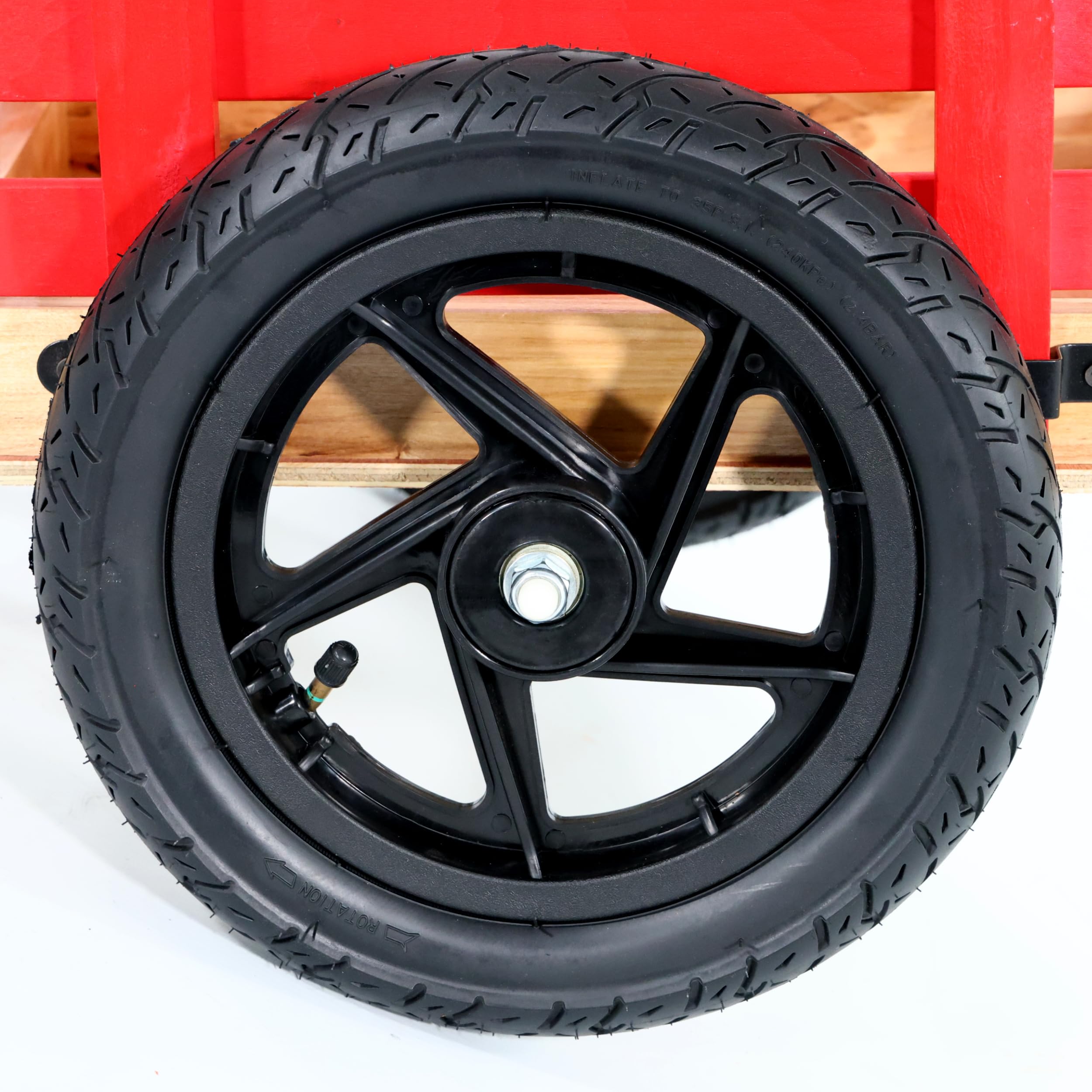 Lemodo Anhänger für Gokart – Trailer für Kinderfahrzeug mit vorhandener Anhängerkupplung, Hänger mit Luftreifen und Holzrahmen, Einachsanhänger passend für Kindertretfahrzeuge (Anhänger rot)