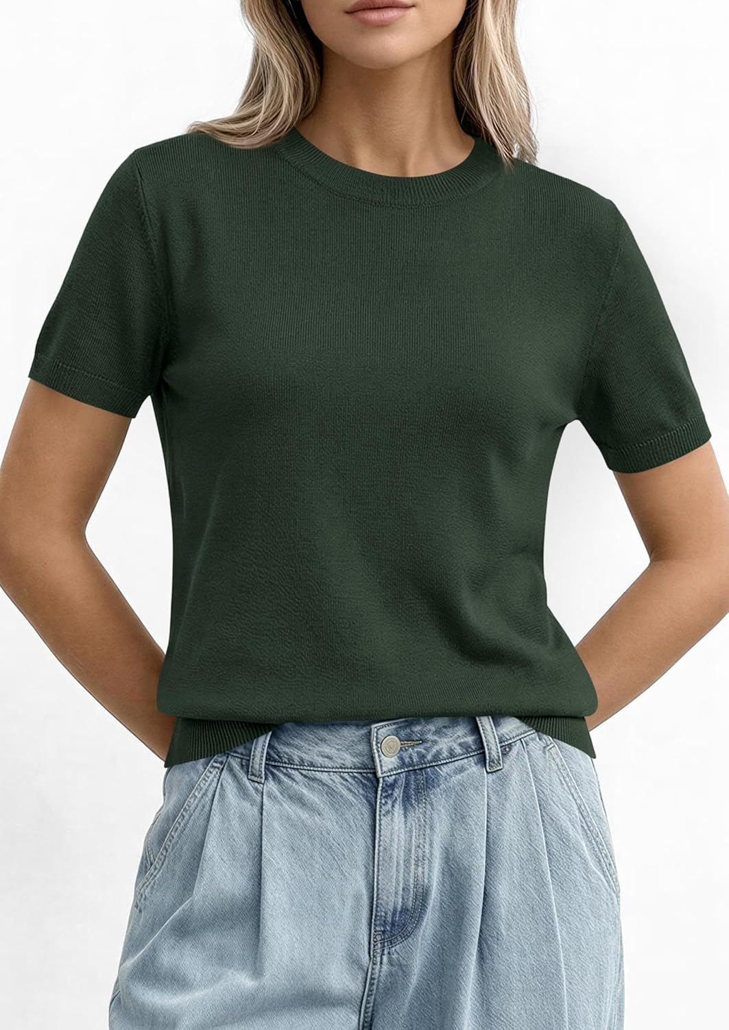 PRETTYGARDEN Women's Short Sleeve Sweaters 2026 Spring Crew Neck Knit Work Shirts Business Casual Tops Summer Fashion Clothes - Image 7