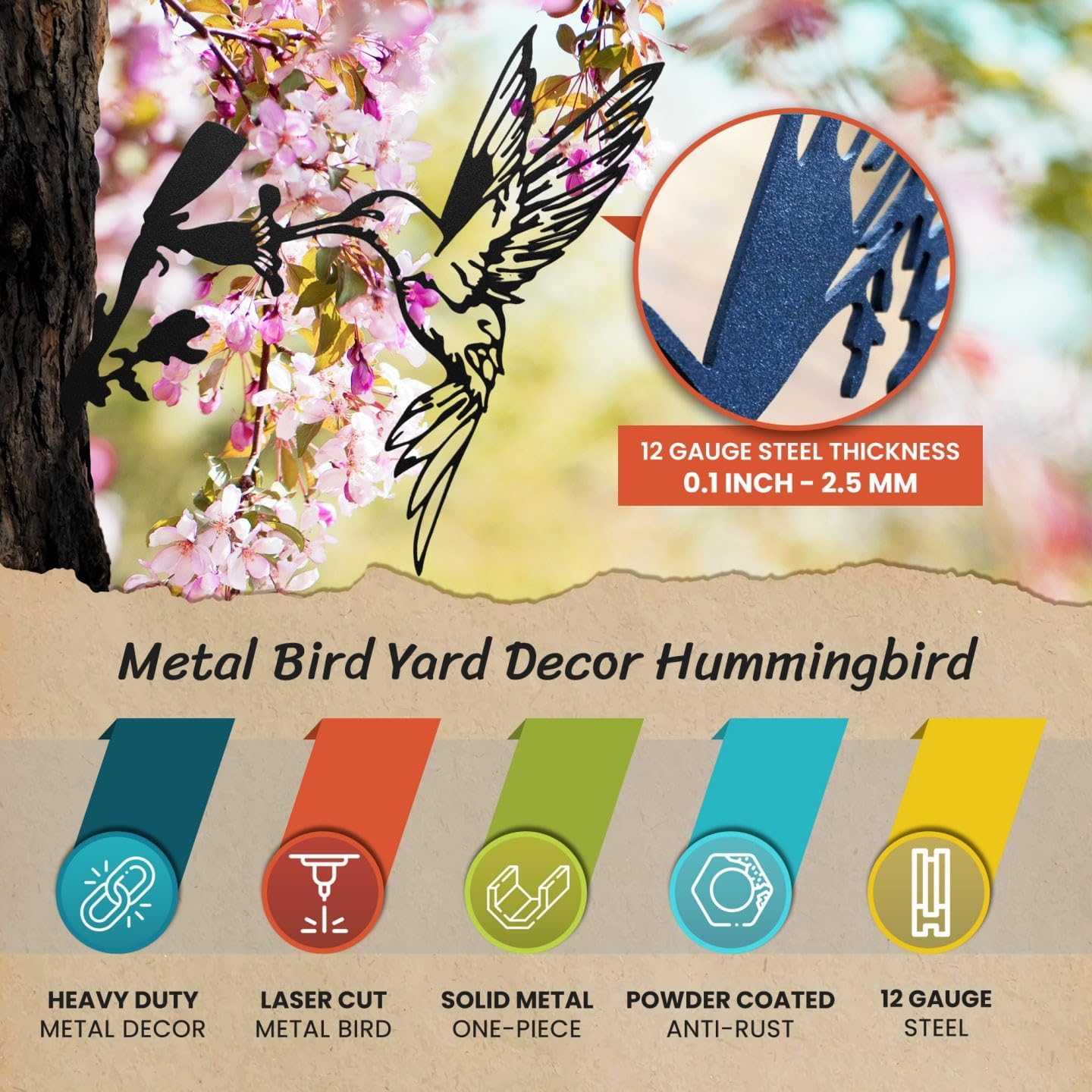 Renovatio Metal Bird Decor, Hummingbird Gifts for Mom Enchanting Hummingbird Decoration, Metal Wall Art, Outdoor Tree Ornaments – A Unique Garden & Yard Decor (Black)