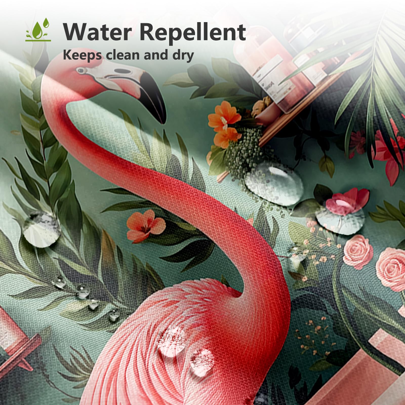 MEHOFOND Rideau de douche motif flamant rose, motif feuilles de palmier tropicales pour salle de bain pour fille et femme, motif flamant rose, feuille verte, décoration de baignoire, rideau de bain