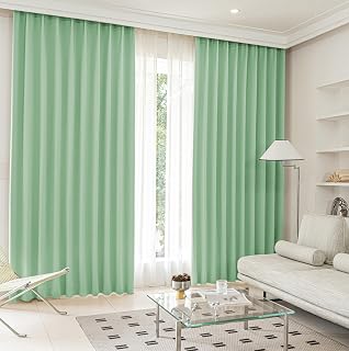 curtain-fabfun カーテン 遮光 99.9% 省エネ 断熱 保温 節電 防音 無地 洗える アジャスターフック付き[幅100x丈135㎝ 2枚組 グリーン ME634]