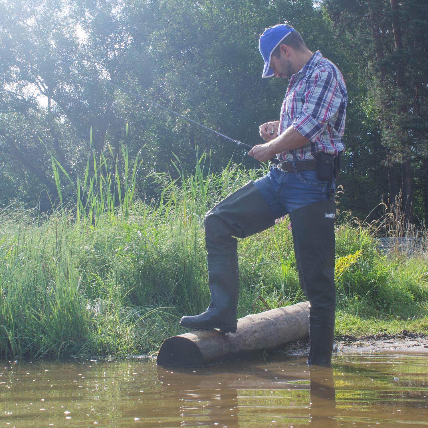 Watstiefel Herren Anglerhose mit Stiefel wasserdichte Wathose Größe Gr. 38-47 Lange Watthosen Gummistiefel Fishing Boots Angel