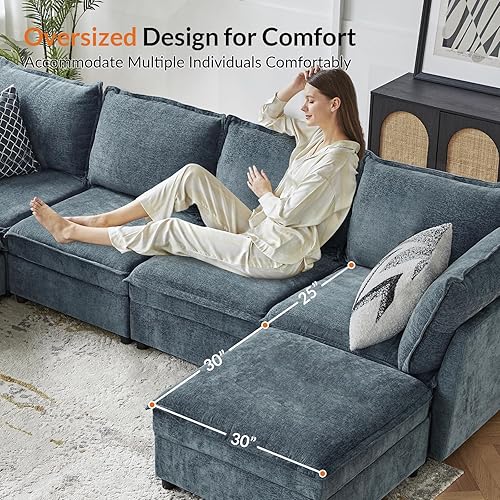 Miniatura 4 de HULALA HOME Sofá modular modular de 127 pulgadas, sofá grande en forma de U con otomana de almacenamiento, cómodo sofá de felpilla con asiento