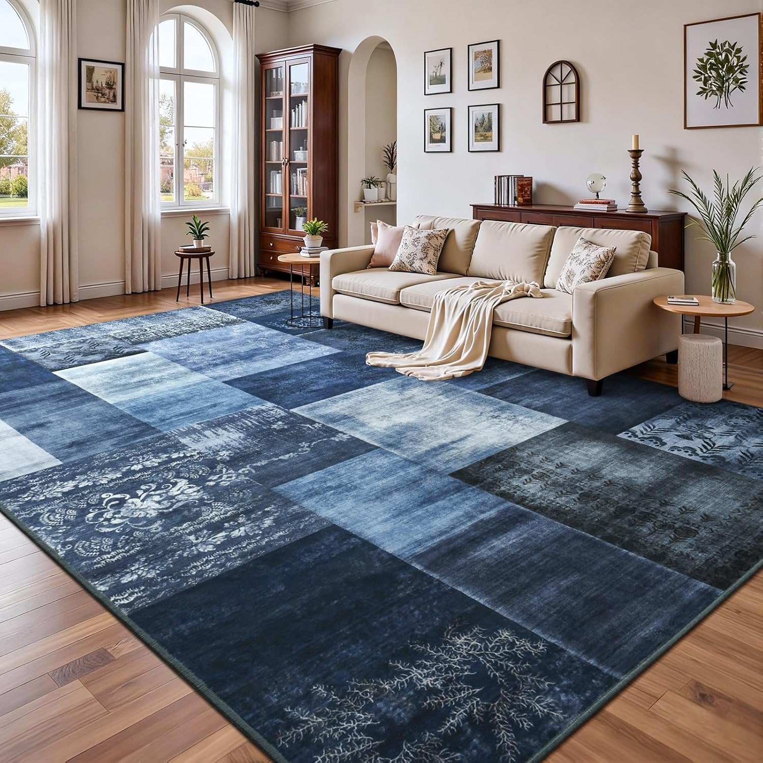 Size XL DweIke Washable Living Room Rug, Modern Large Soft Rugs for Bedroom, Stain Resistant and Non-Slip Throw Indoor Carpets for Office Nursery Dining Room Farmhouse Home Decor, Navy Blue