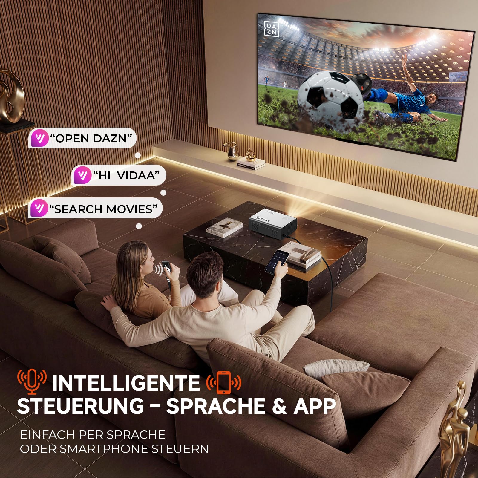 Proiettore intelligente 4K con VIDAA, compatibile con app Netflix, Dolby audio e HDR10+, KOGATA originale AirPlay, messa a fuoco automatica, 6D Keystone, WiFi 6 e Bluetooth, proiettore home cinema per