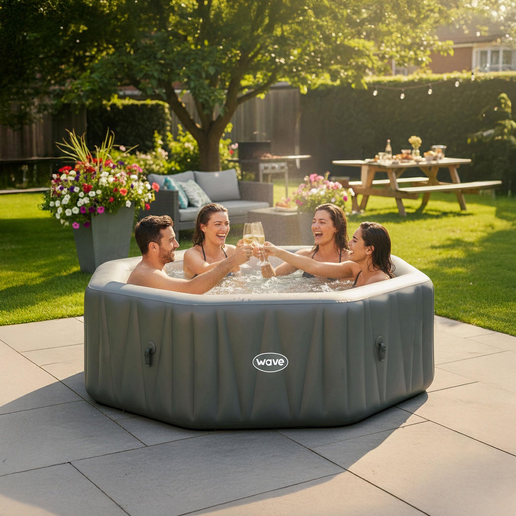 SPA Inflable Wave | Calentador ecológico Integrado | Sistema de Masaje Aquajet | Protección anticongelante | Configuración rápida de 15 Minutos (Aegean, 6 Personas | Gris Oscuro)