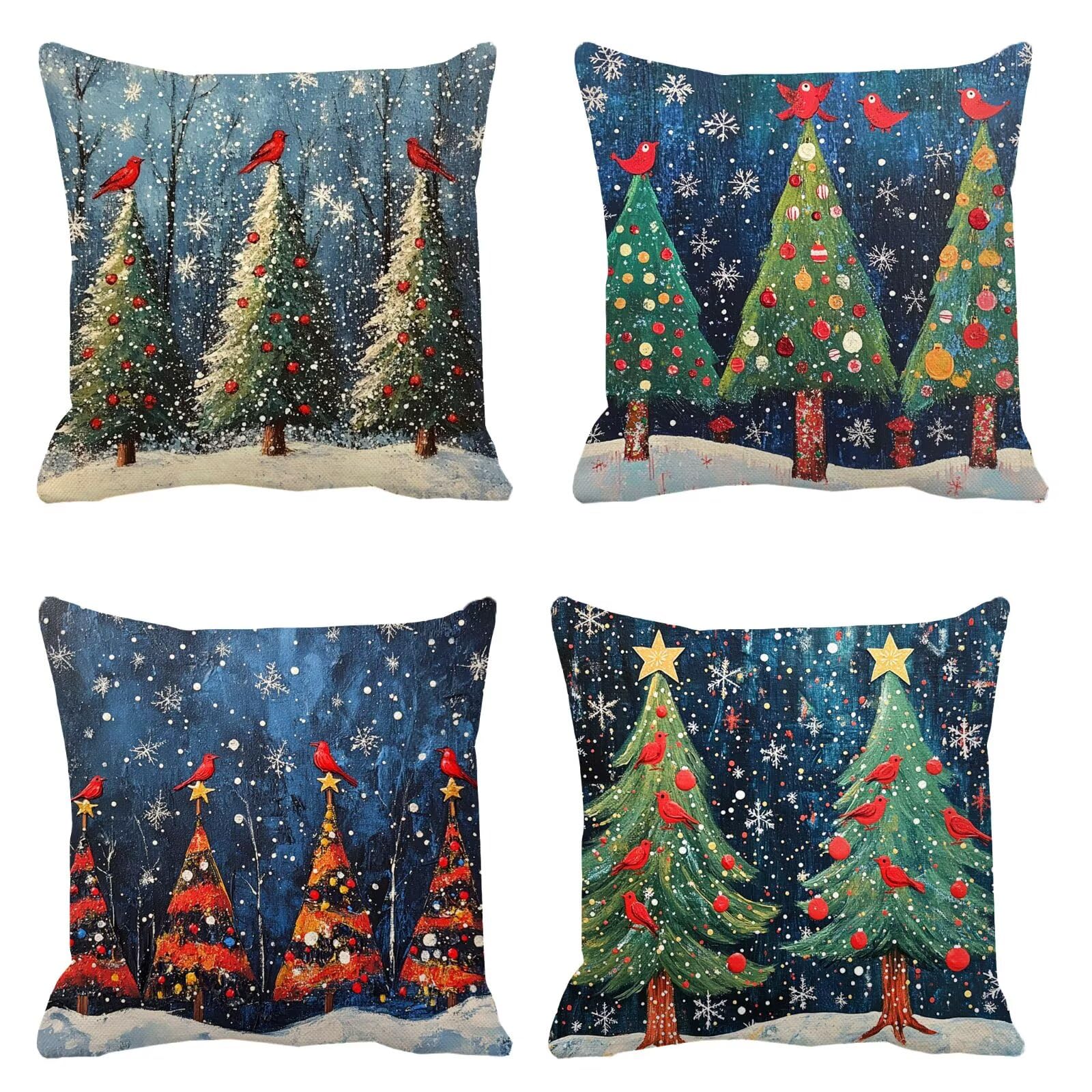 Fiocchi neve Cuscini da Esterno 50x50 Set da 4 Federe Cuscini Divano Albero Copricuscini Velluto Copri Cuscino Divano, Impermeabili Copricuscino, Quadrato Cuscino Decorativo, Moderna Decorazione t-901
