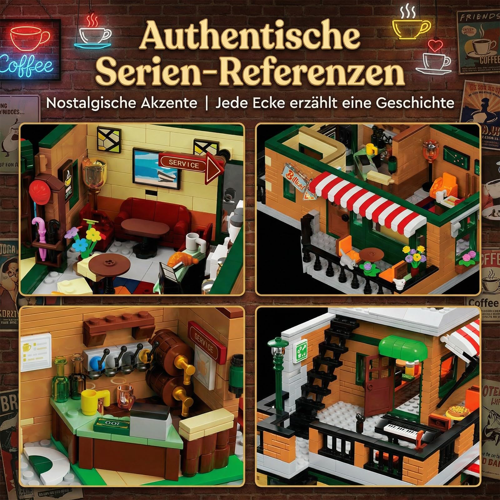 Friends Coffee Shop Klemmbausteine - 3570 Teile City Central Cafe Haus Modular Building, Dreistöckiges Architektur Bauset für Erwachsene Kompatibel mit Barweer BWR102