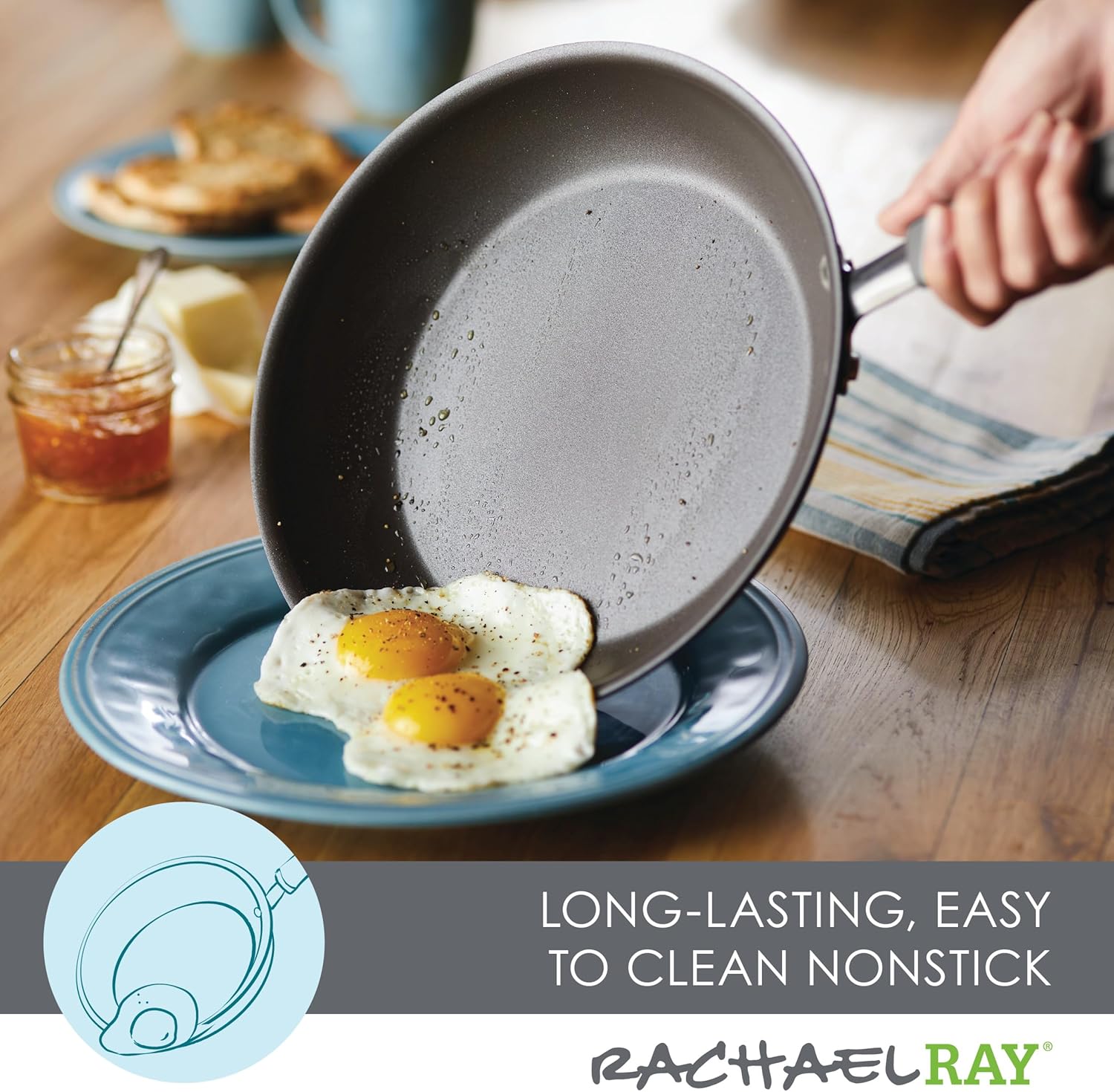 Rachael Ray Cucina Nonstick Cookware Pots and Pans with Glass Lids and Nesting Measuring Cups, 14 Piece - Sea Salt Gray