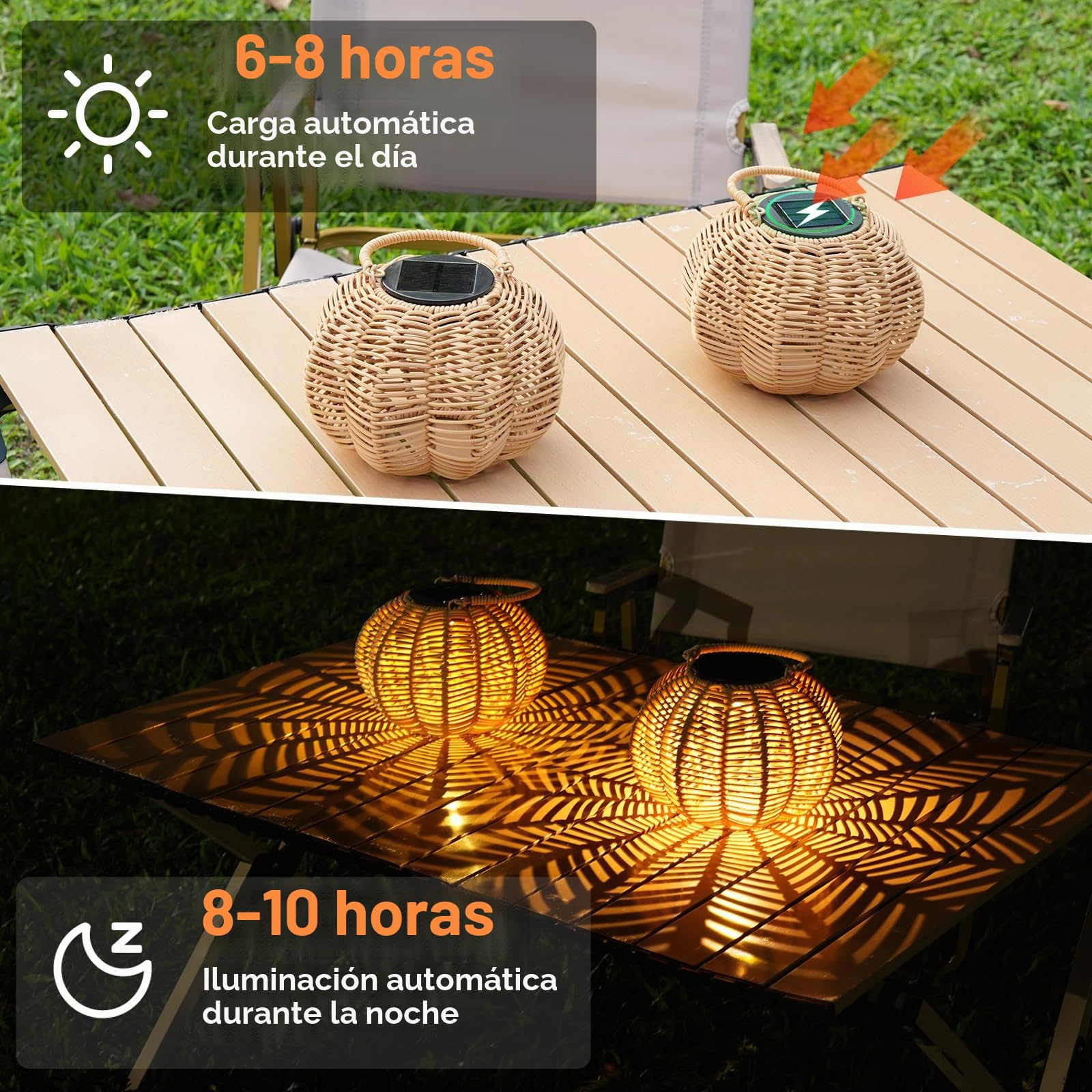 Farolas Solares Decorativa Farolillos Solares Exterior para Jardín con Forma de Calabaza, Lamparas Solares Exterior Jardin con Sensor, IP65, Ideal para Terrazas, Patios y Césped (2 Piezas)