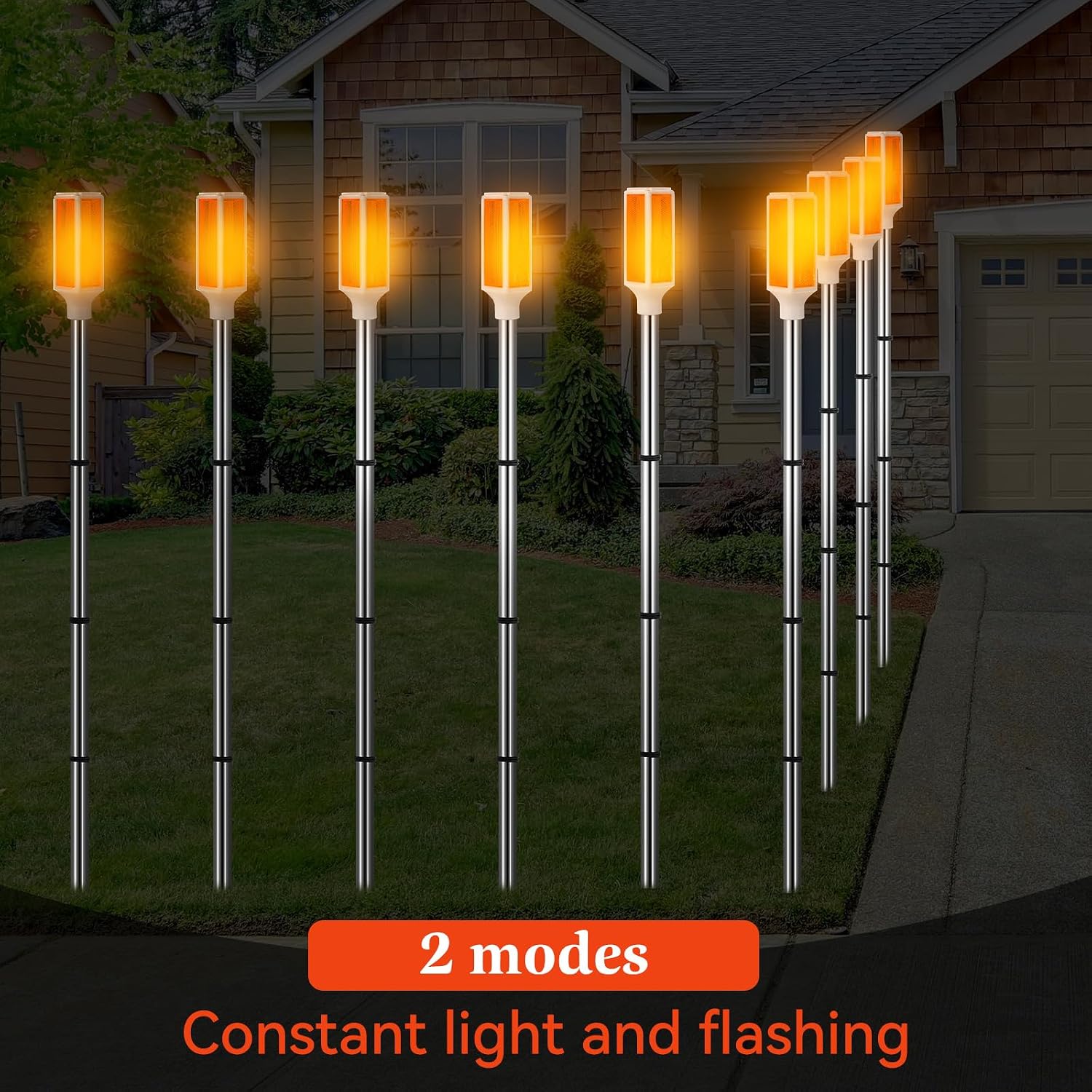 6 Pcs Solar Powered Driveway Markers Lights Landscape Driveway Reflectors on Poles Reflective Sensitive Warning Driveway Markers for Fence Snow Road Outdoor Yard Lawn, Orange