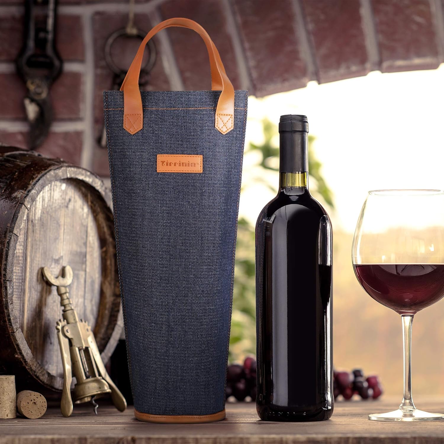Tirrinia シングルワインギフトトートバッグ、断熱パッド入り保温ワインボトルキャリークーラーキャリア 旅行、ピクニック、ワイン
