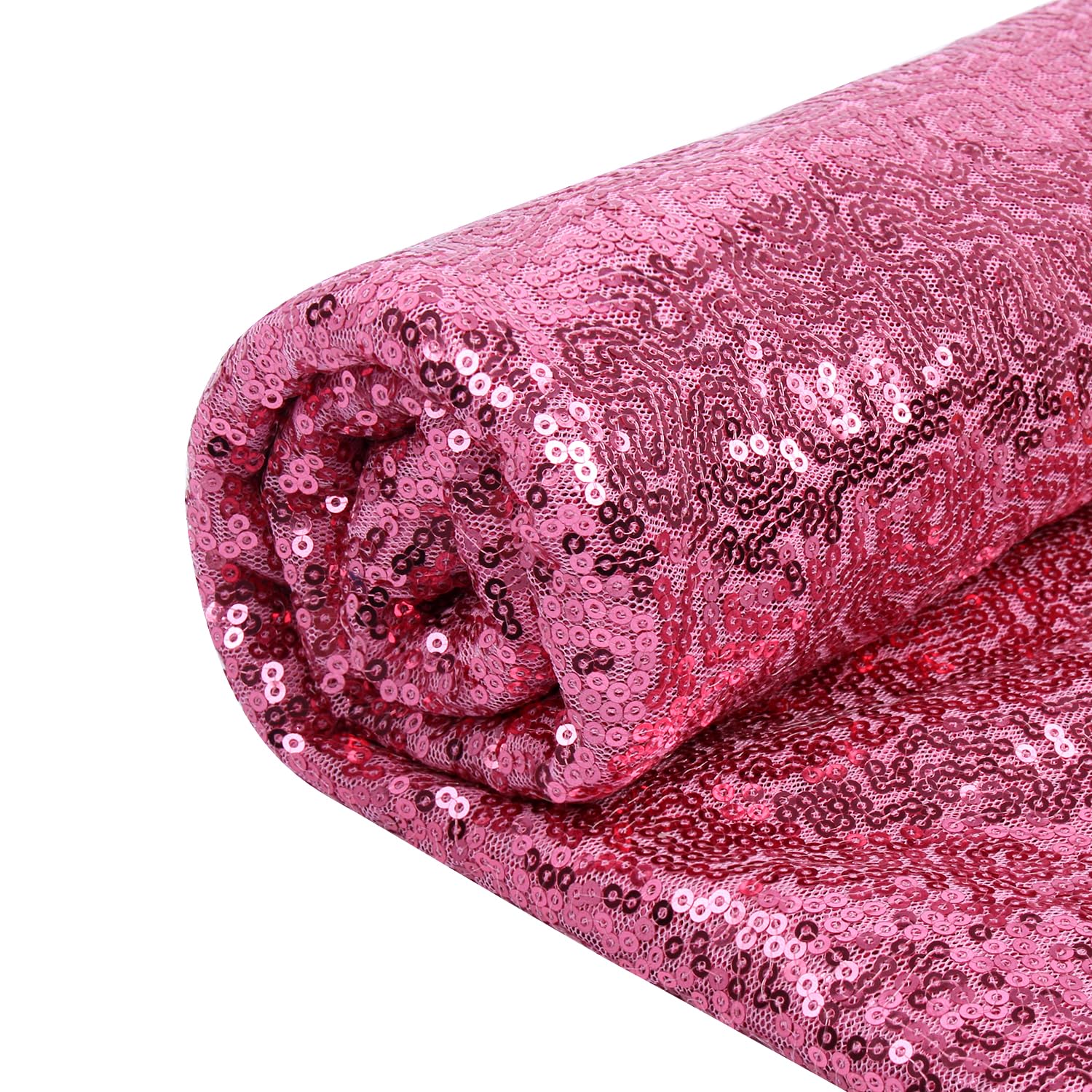 YIEMI Pink Sequin Fabric by The Yard Glitter Sparkly Shiny Sequin Fabric for Fashionable Clothing Toy Decoration Tablecloth and DIY Etc(1 Yard, Pink)