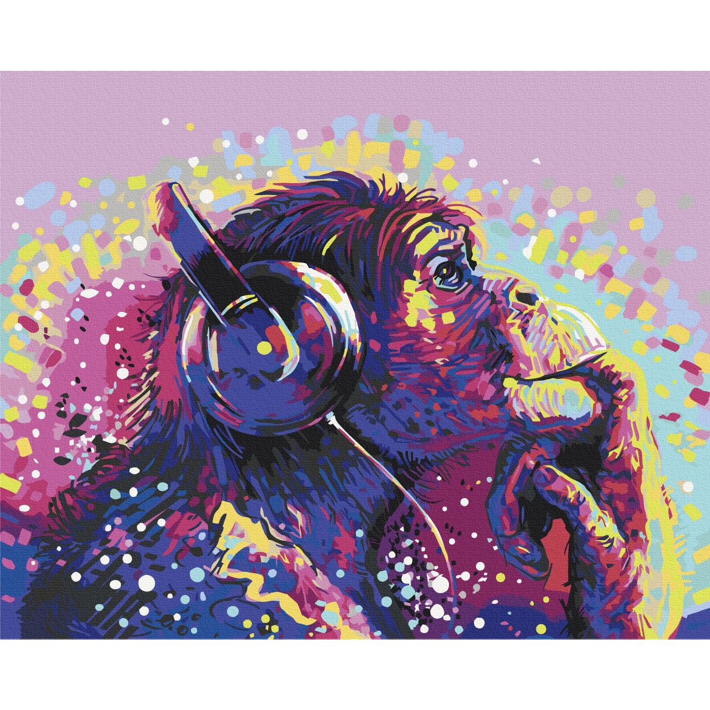 murando - Malen nach Zahlen DJ Schimpanse Tier Musik Music bunt, 50x40 cm | Malset mit Holzrahmen, ideal für Erwachsene und Kinder, entspannendes Hobby, entspannend, hochwertig, langlebig, kreativ