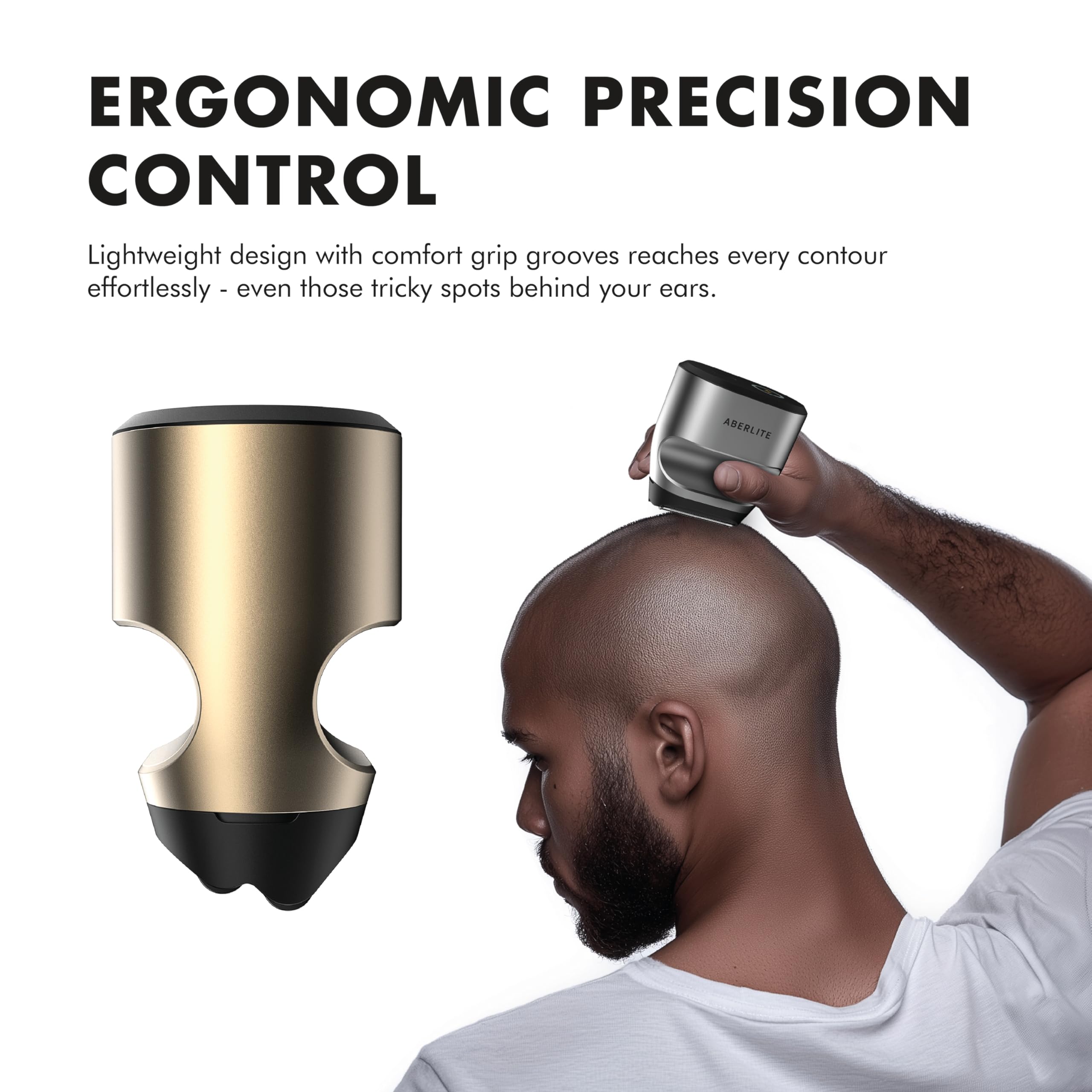 Aberlite Touch - Rasoio a 2 teste per uomini calvi, rasoio con lamina di finitura per testa e viso calvi, fogli ultra sottili da 0,05 mm per risultati lisci come rasoio, impugnatura ergonomica